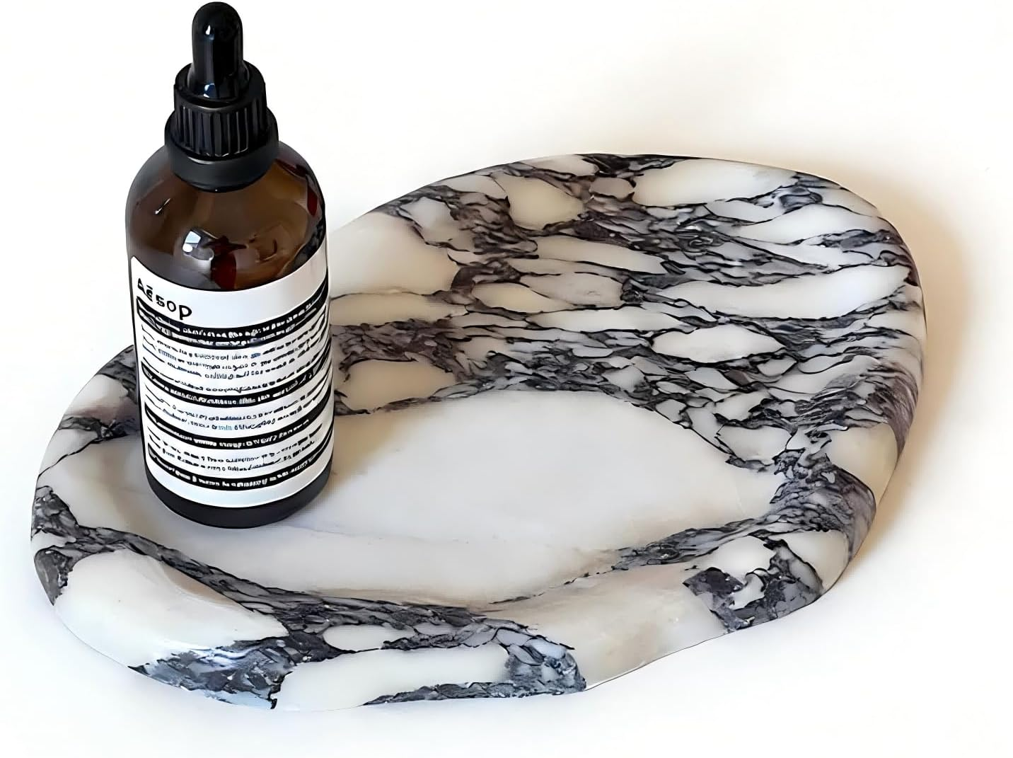 Real Luxurious Natural Marble Vanity Tray Genuine Marble Stone Storage Tray for Home Decor Bathroom/Kitchen/Vanity/Dresser Non-Resin Irregular Shape (Baogeli-Black), YULIN-FEI-01 image number 3