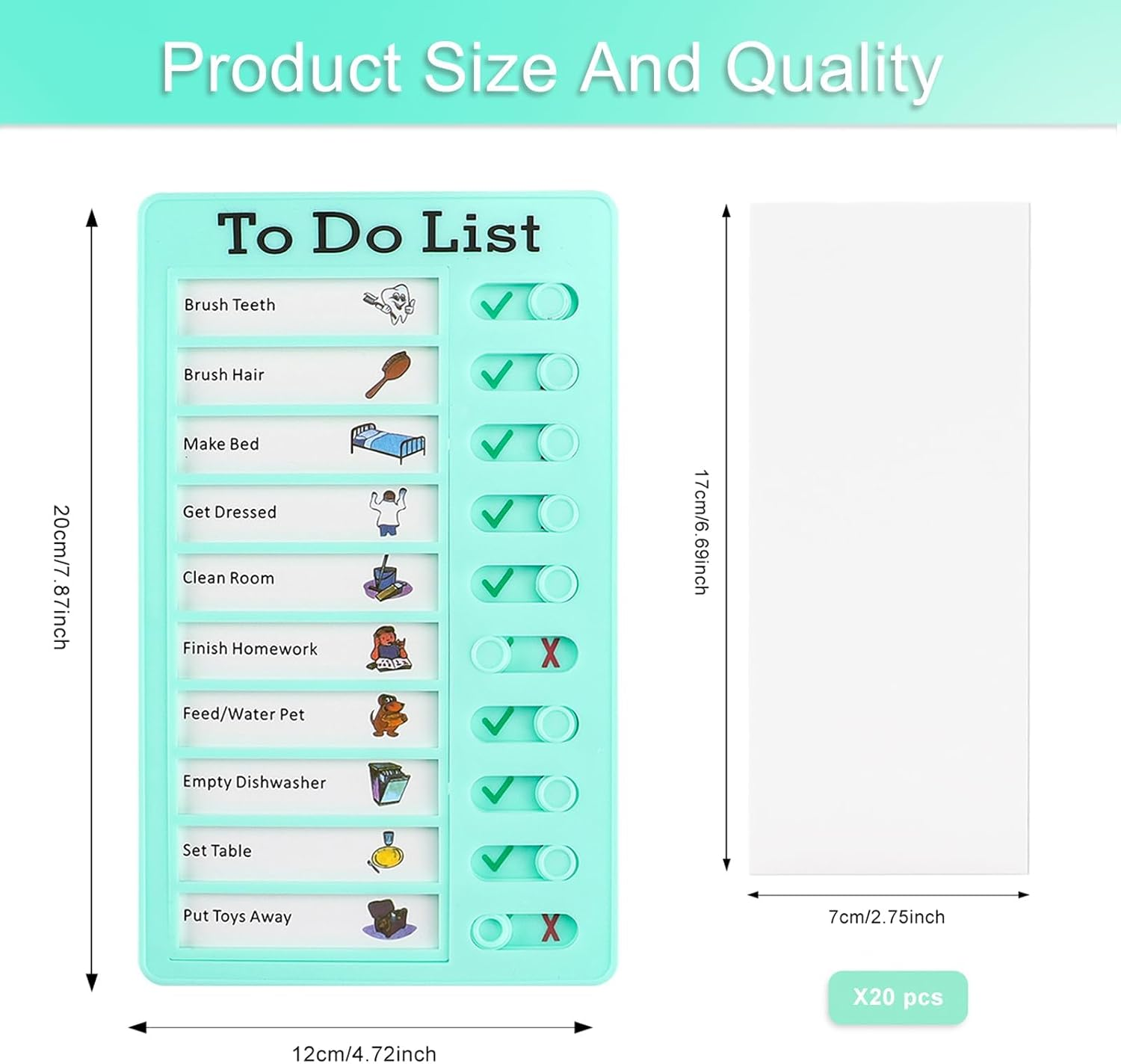 1 PCS Chore Chart for Kids，Reusable Blank Chore Chart for Adults,Plastic Chore Board with 20 Detachable Cardstock,To Do List White Board for to Home Routine Planning，Routine Chart(Green) image number 1