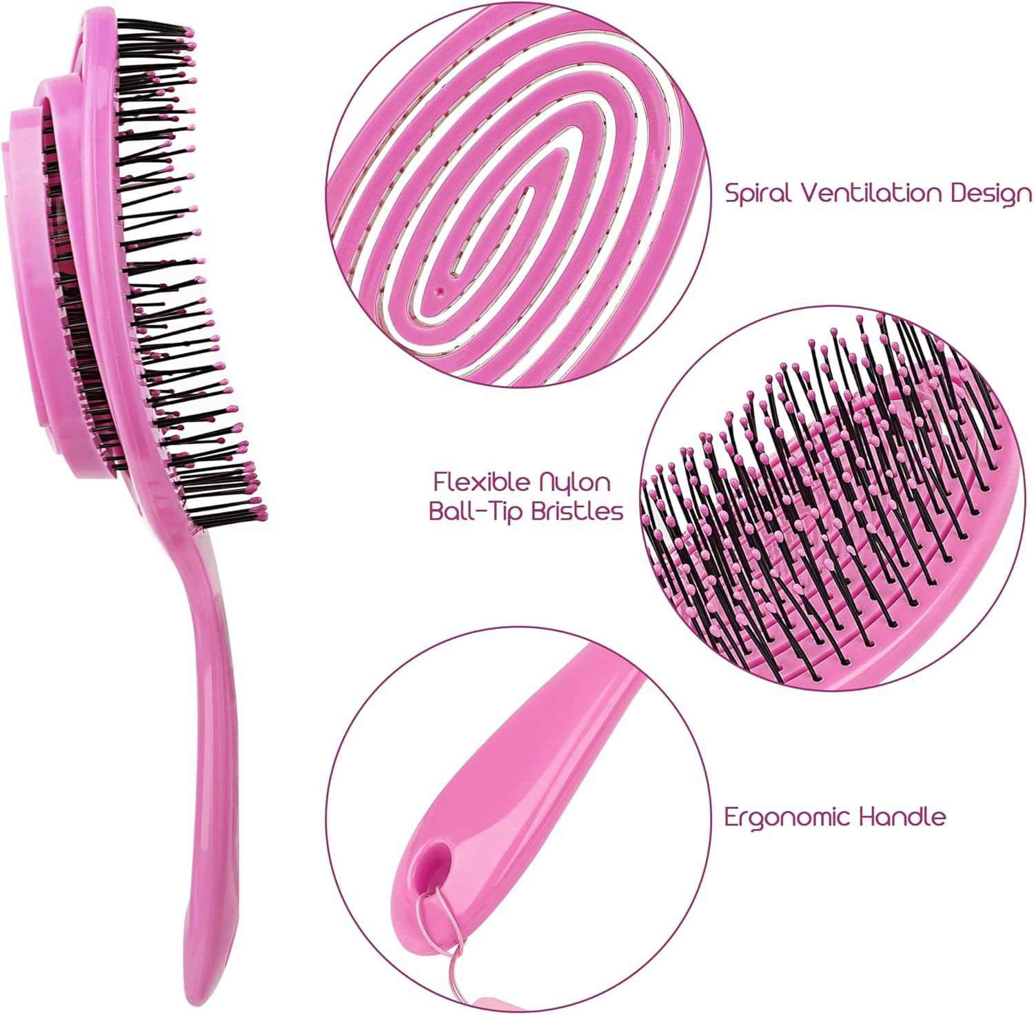 Biiange Detangling Brush for Women, Spiral Hairbrush, Vented Hairbrush with Soft Bristles, Glide through Tangles with Ease, for Straight, Curly & Wet Hair (Rose Red) image number 5