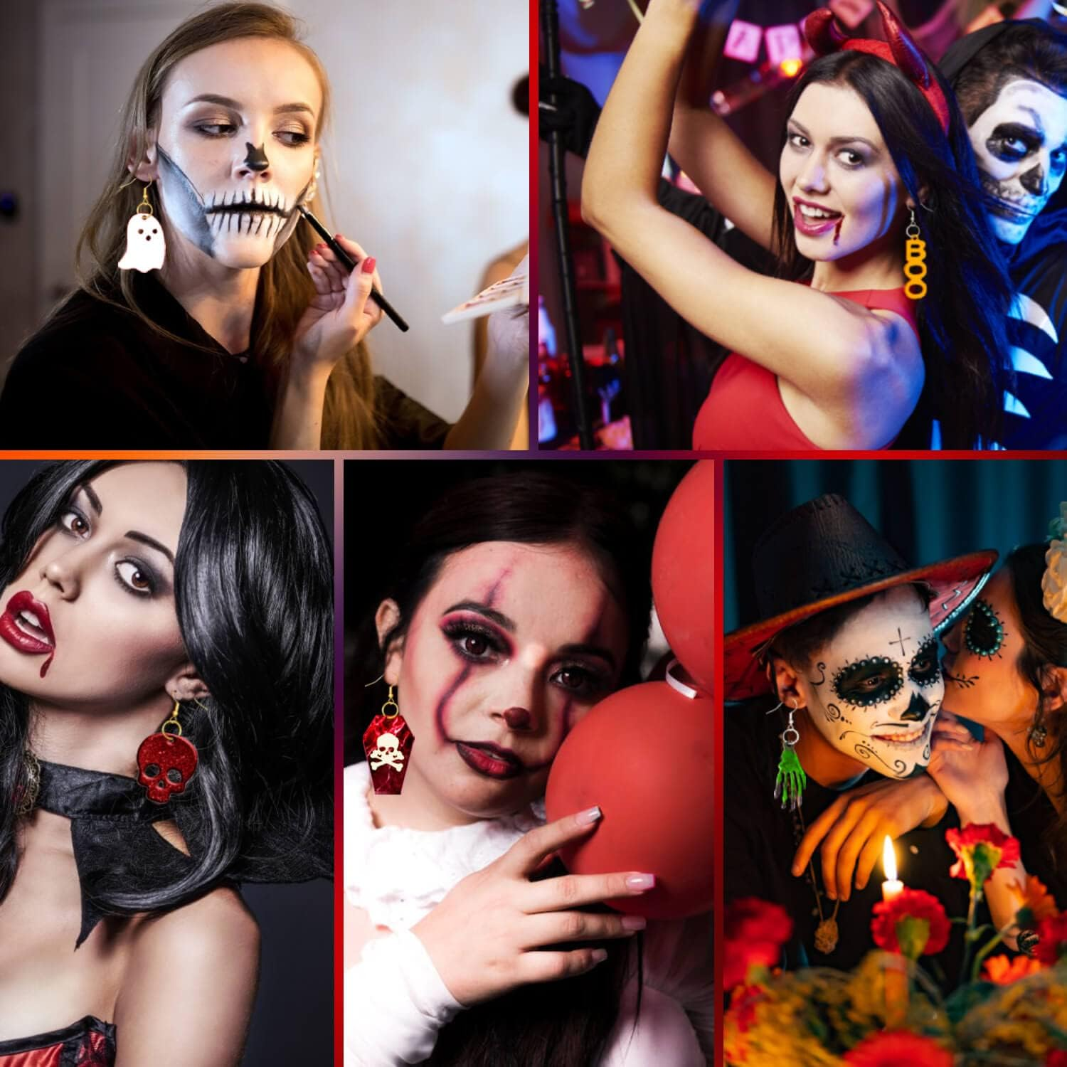 Rifanda 82 PCS Halloween Earring Pendant Resin Molds with Hole, 10 Pairs Halloween Silicone Molds with 40 Earring Hooks Skull Pumpkin Bat Spider Epoxy Resin Jewelry Keychains