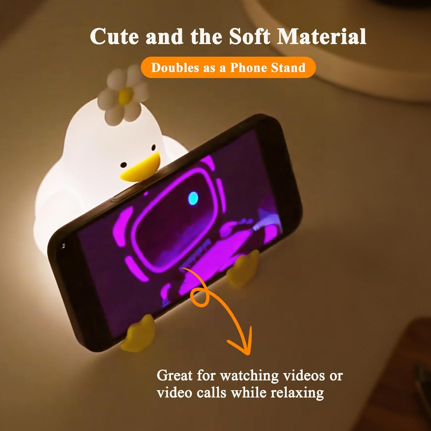 LED Night Light for Kids Warm White Dimmable Changing Kids Night Light,Portable Rechargable Nightlight for Kids Room,Silicone Baby Night Light(Duck) image number 1