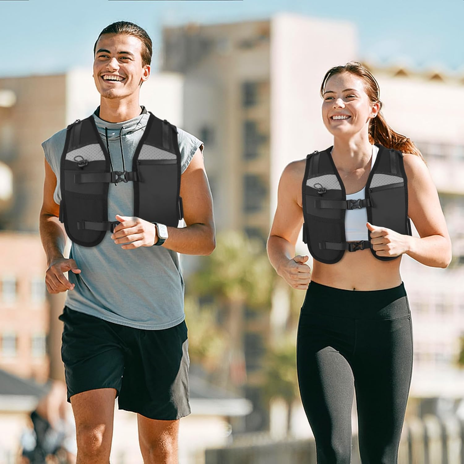 Running Vest for Men Women, Reflective Hydration Vest with Phone Holder and Bottle Pocket image number 2