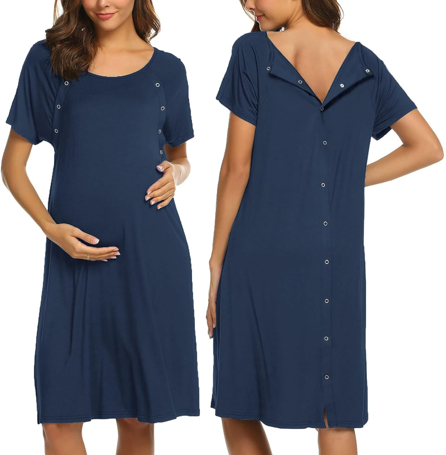 Ekouaer Women&rsquo;S Nursing/Delivery/Labor/Hospital Nightdress Short Sleeve Maternity Nightgown with Button S-XXL