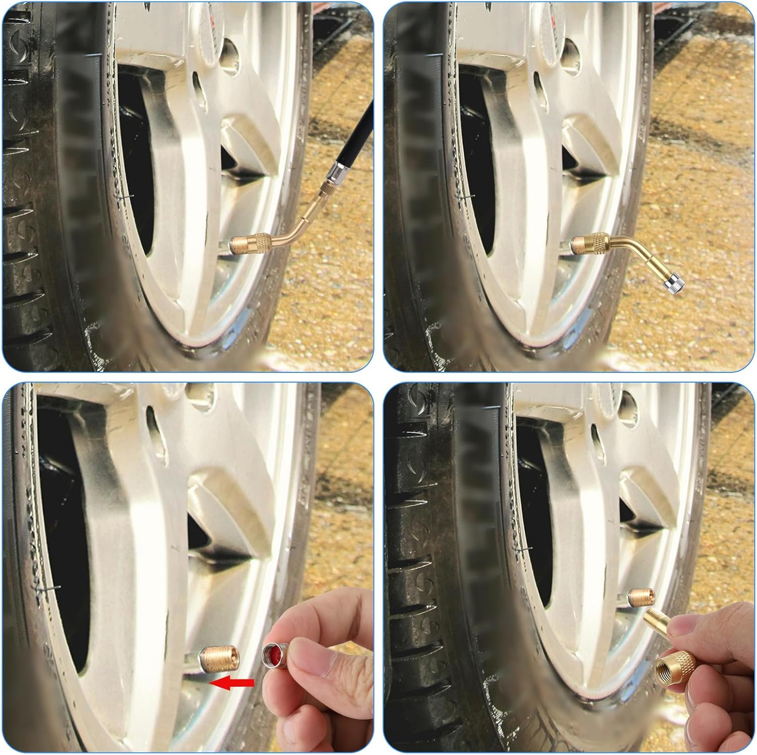 Gosknor Tire Valve Extension, 8.54 Inch Flexible Valve Stem Extender Valve Stem Extension Hose with 135 Degree Brass Tire Valve Extension Adapter Compatible with Motorcycles Cars Trucks Bicycles Rvs image number 2