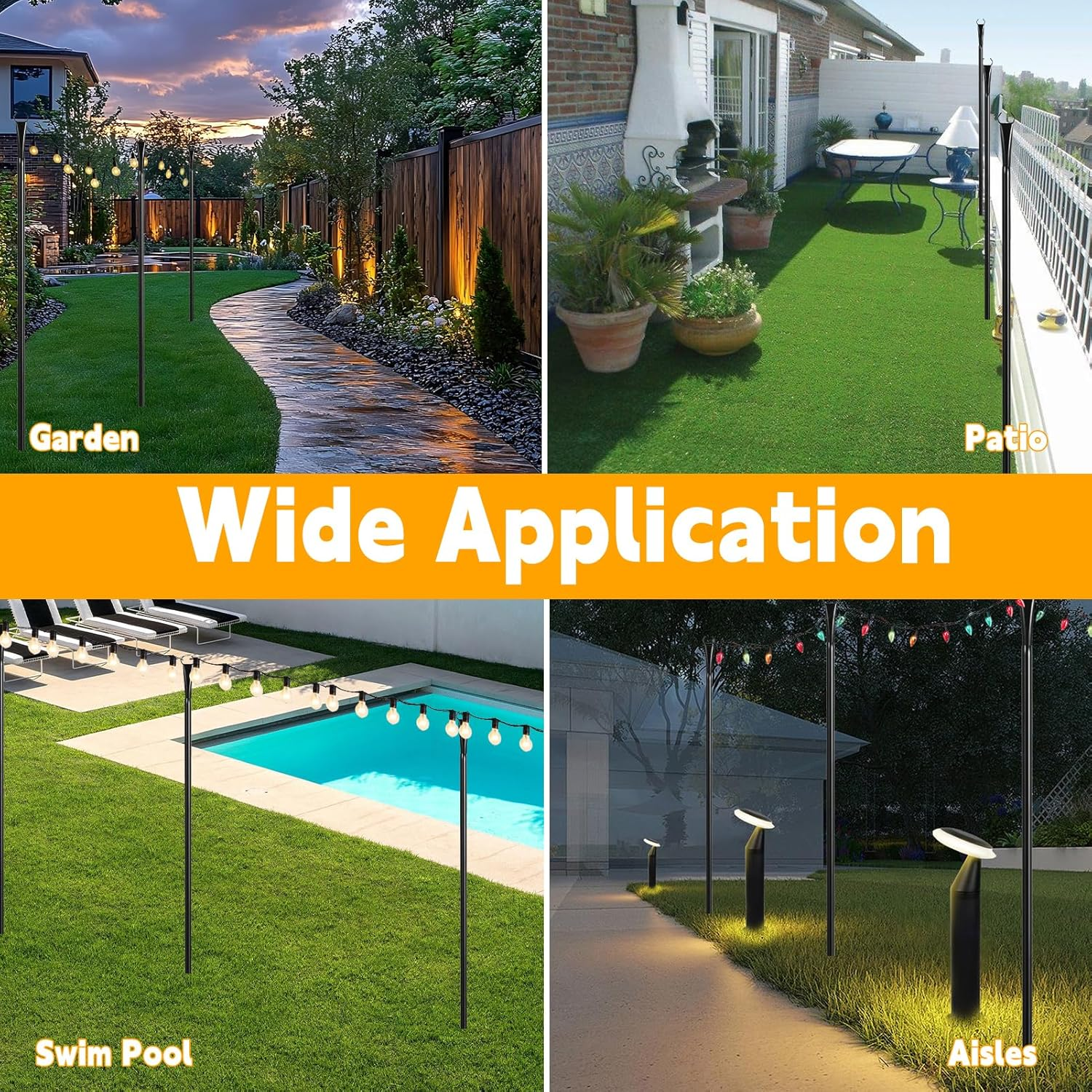 2 Pack 9 Ft String Light Poles,Light Poles for outside String Lights,Outdoor Light Poles with Fork,Metal Pole Stand for Patio,Backyard,Deck image number 3