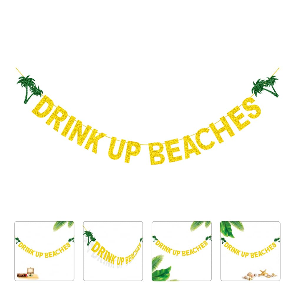 Cabilock Hawaiian Party Banner - Golden Palm Tree Drink up Beaches' Pennant for Summer Gatherings and Beach Themed Events