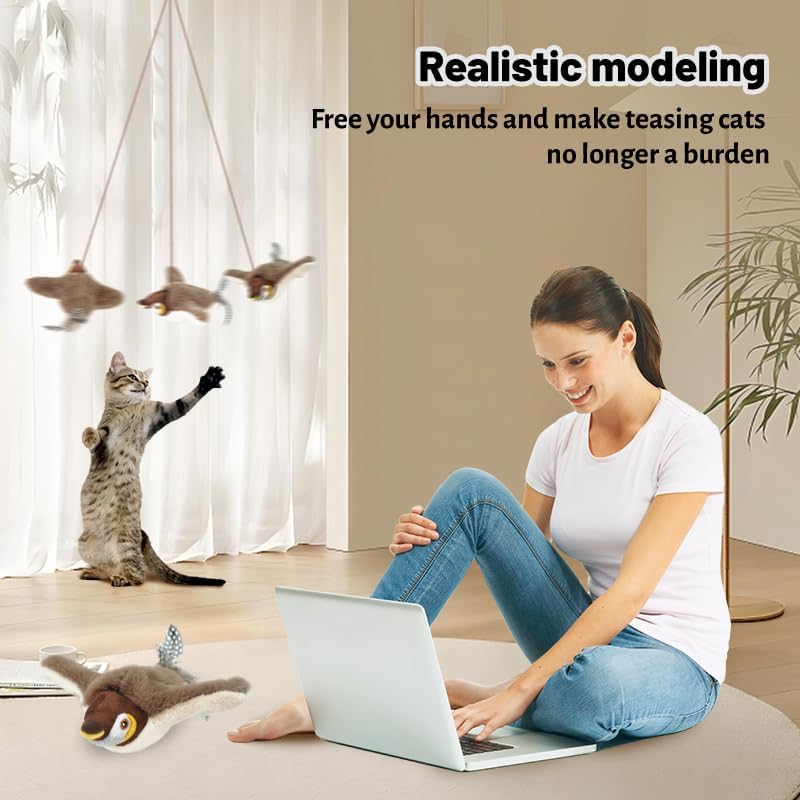 Interactive Cat Bird Toy, Flapping Wings Sparrow Catnip Toys, Vivid Chirping, Simulation Bird Singing Cat Toy, Electric Interactive Cat Toys for Indoor Cats, Rechargeable image number 6