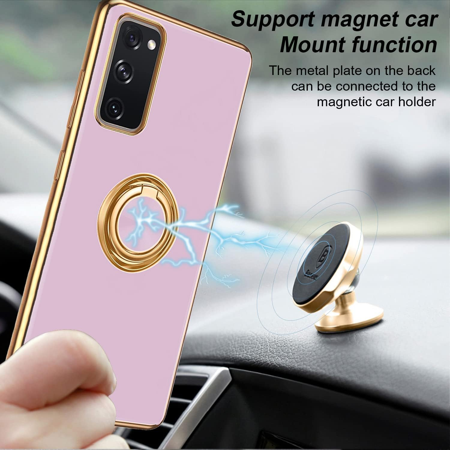 For Galaxy S20 FE 5G Ring Holder Case Edge Plating 360 Degree Rotation Kickstand Case Soft Silicone TPU Women Girls Slim Soft Flexible Protective Case for Samsung S20 FE 5G (Purple) image number 3