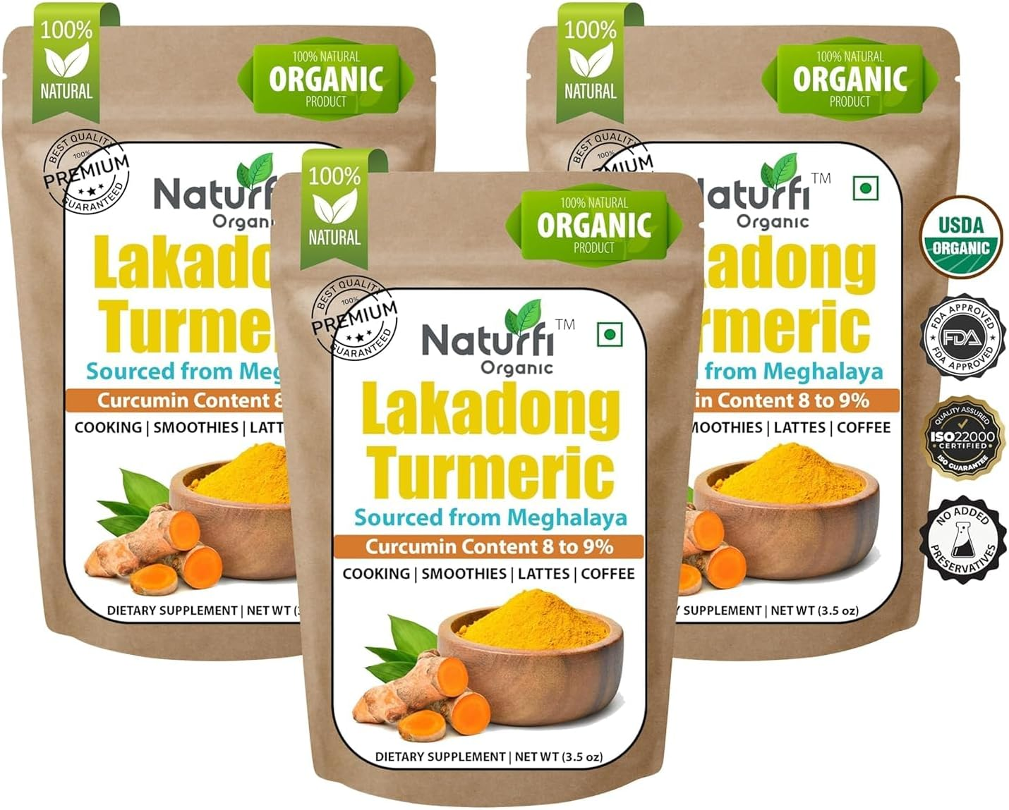 Naturfi Organic - Lakadong Turmeric Powder High Curcumin 9% (300G/ 10.5Oz) Non GMO, Gluten Free, 100% Raw, Sourced from India, High Curcumin, Premium Quality