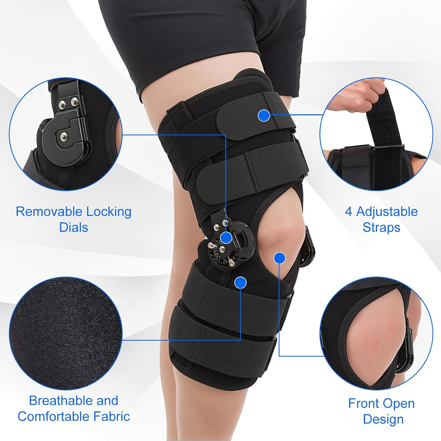 Hinged ROM Knee Brace, Post Op Knee Immobilizer with Side Stabilizers, Medical Orthopedic Support for ACL MCL PCL (L) image number 6