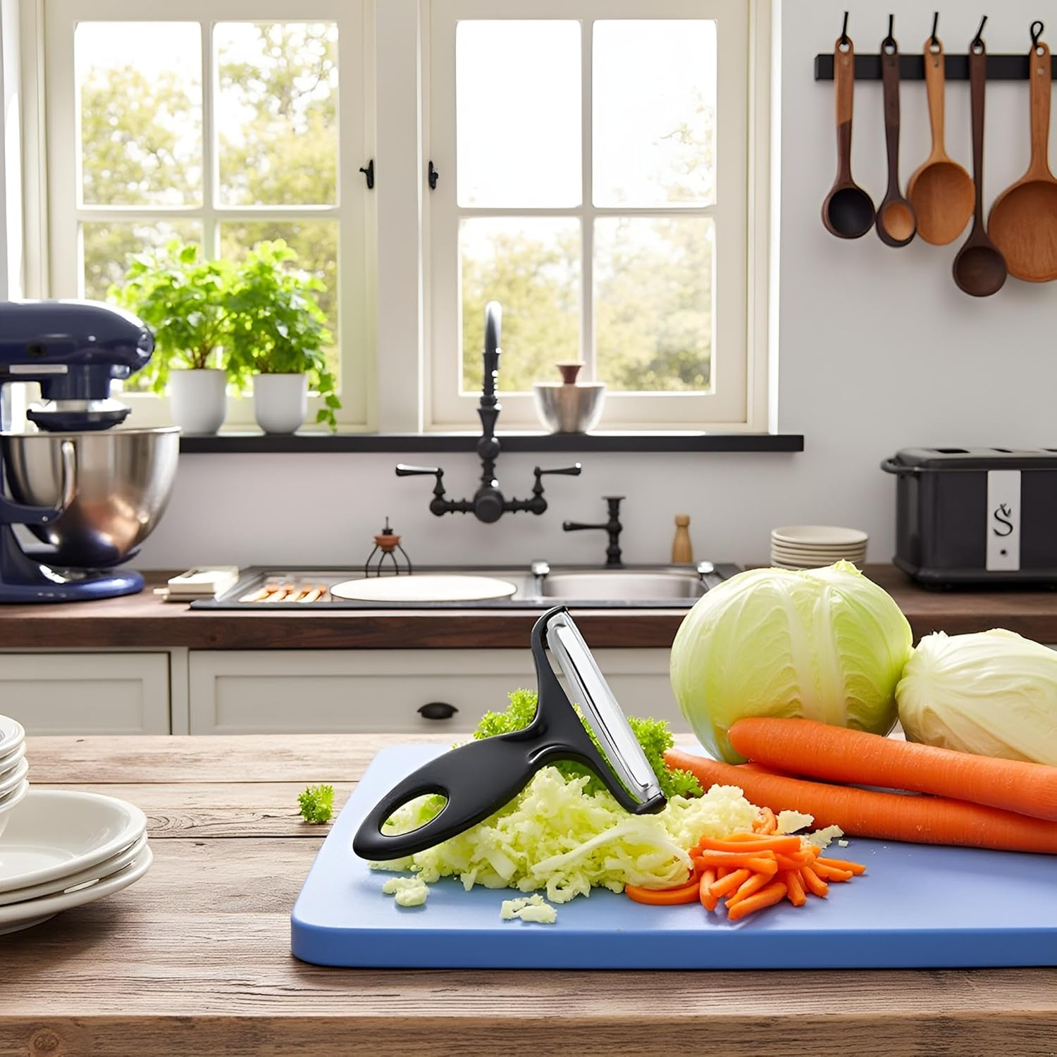 Black Vegetable Peeler Large Peelers for Kitchen, Y Wide Veggie Shredder for Cabbage Lettuce Julienne, Swivel Stainless Steel Blades Big Size Graters, Peelers and Slicers image number 2