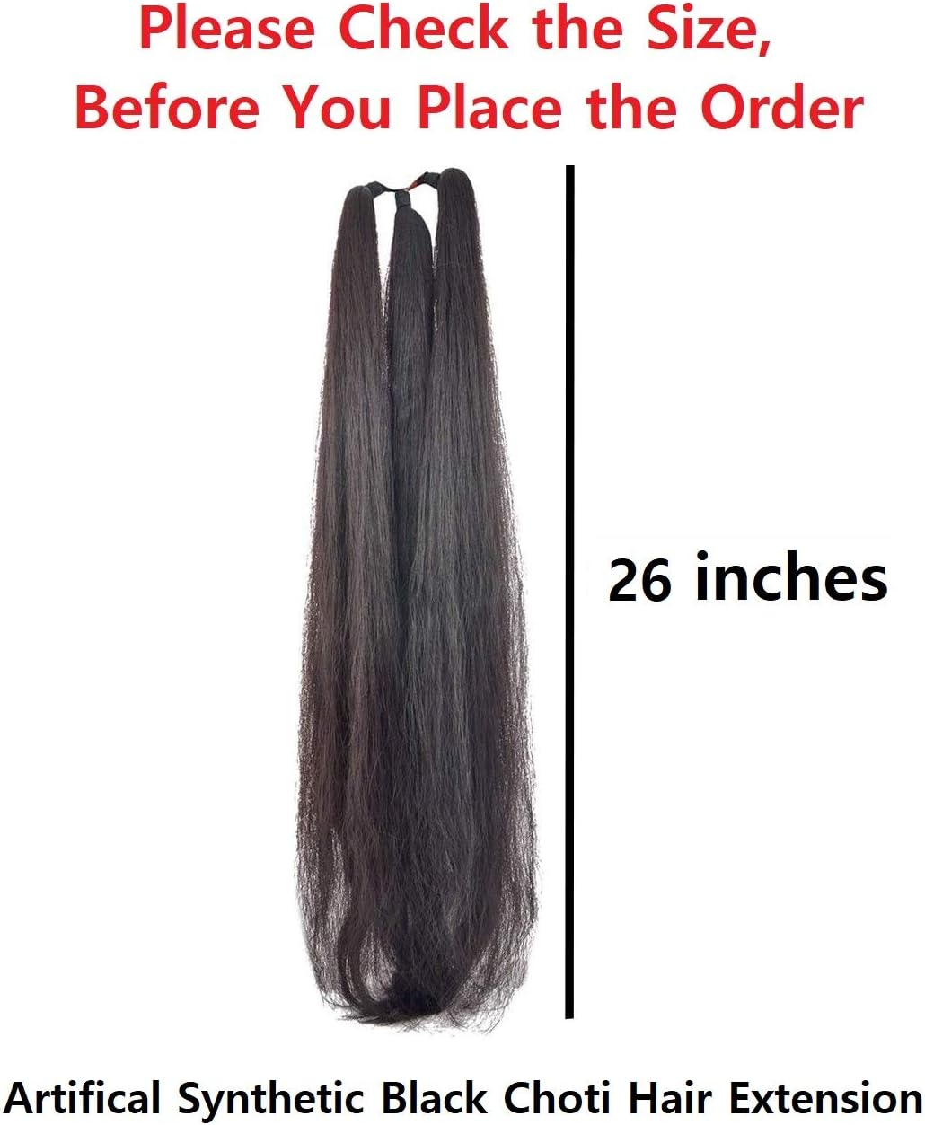 VAMA Women'S Fashion'S Thick Nylon False Hair Extension, Parandi Artificial Choti Hair for Jada Kuchulu Billalu Gantalu Set (Black 26 Inches) image number 1