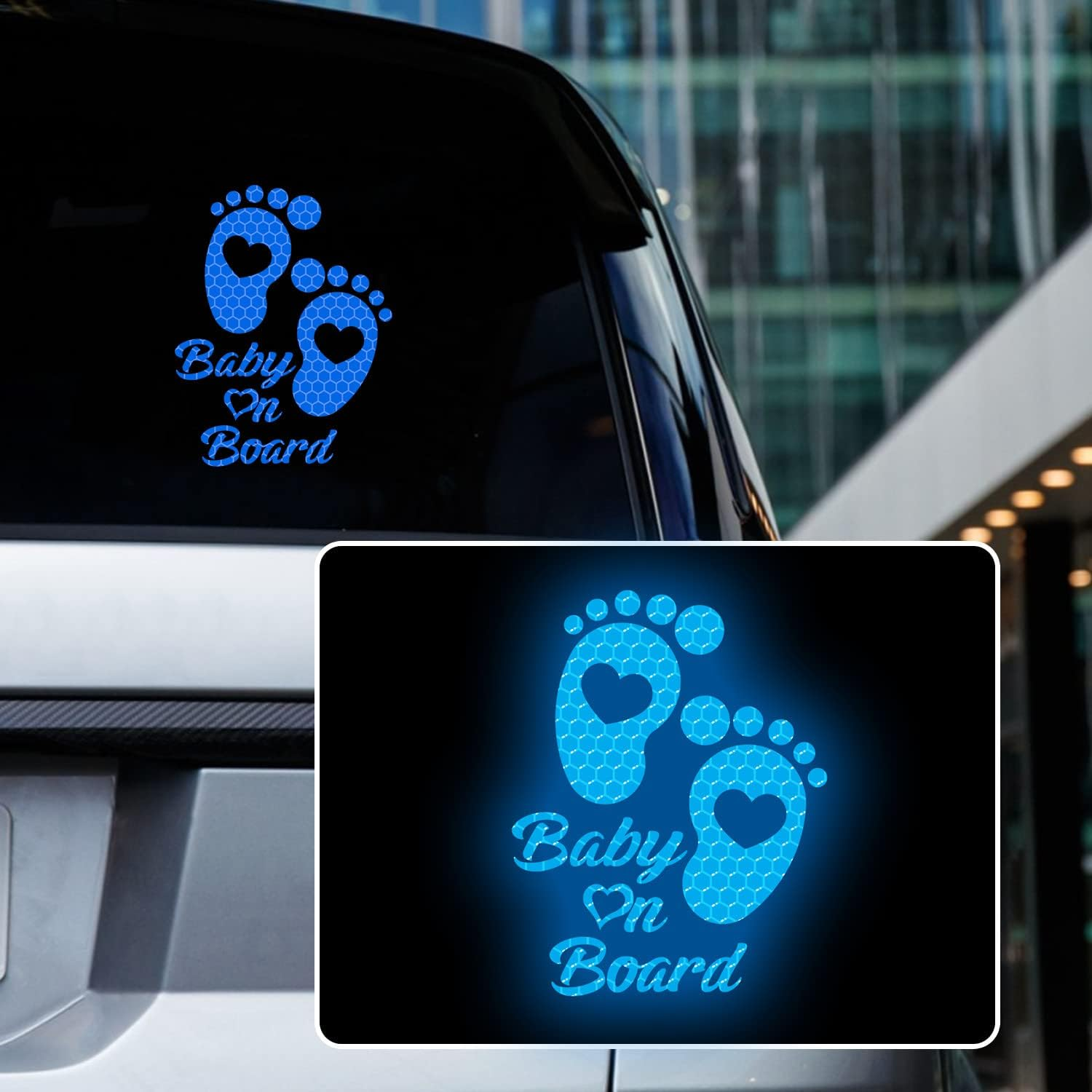 High Intensity Reflective Baby on Board Car Sticker Waterproof Cute Footprint Baby in Car Decal Safety Warning Sign Kids on Board Decal for Car Bumper Window (Mint Green)