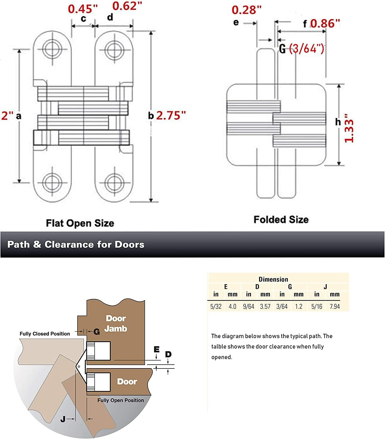 2Pair (4Pcs) 2-3/4" Black Hidden Hinges Stainless Steel Invisible Door Hinges Concealed Barrel Wooden Box image number 4