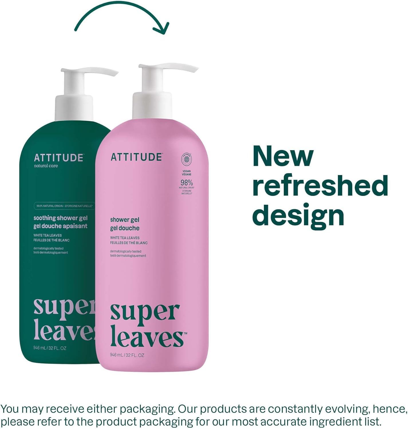 ATTITUDE Body Wash, EWG Verified, Plant- and Mineral-Based Ingredients, Vegan and Cruelty-Free Beauty and Personal Care Products, White Tea Leaves, 32 Fl Oz image number 3