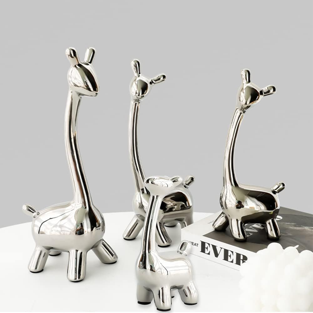 Eoiips Ceramic Giraffe Statue Home Decor, Modern Silver Animals Ornaments Giraffe Figurines Sculptures Living Room Bedroom Shelf TV Cabinet Display (Large) image number 4