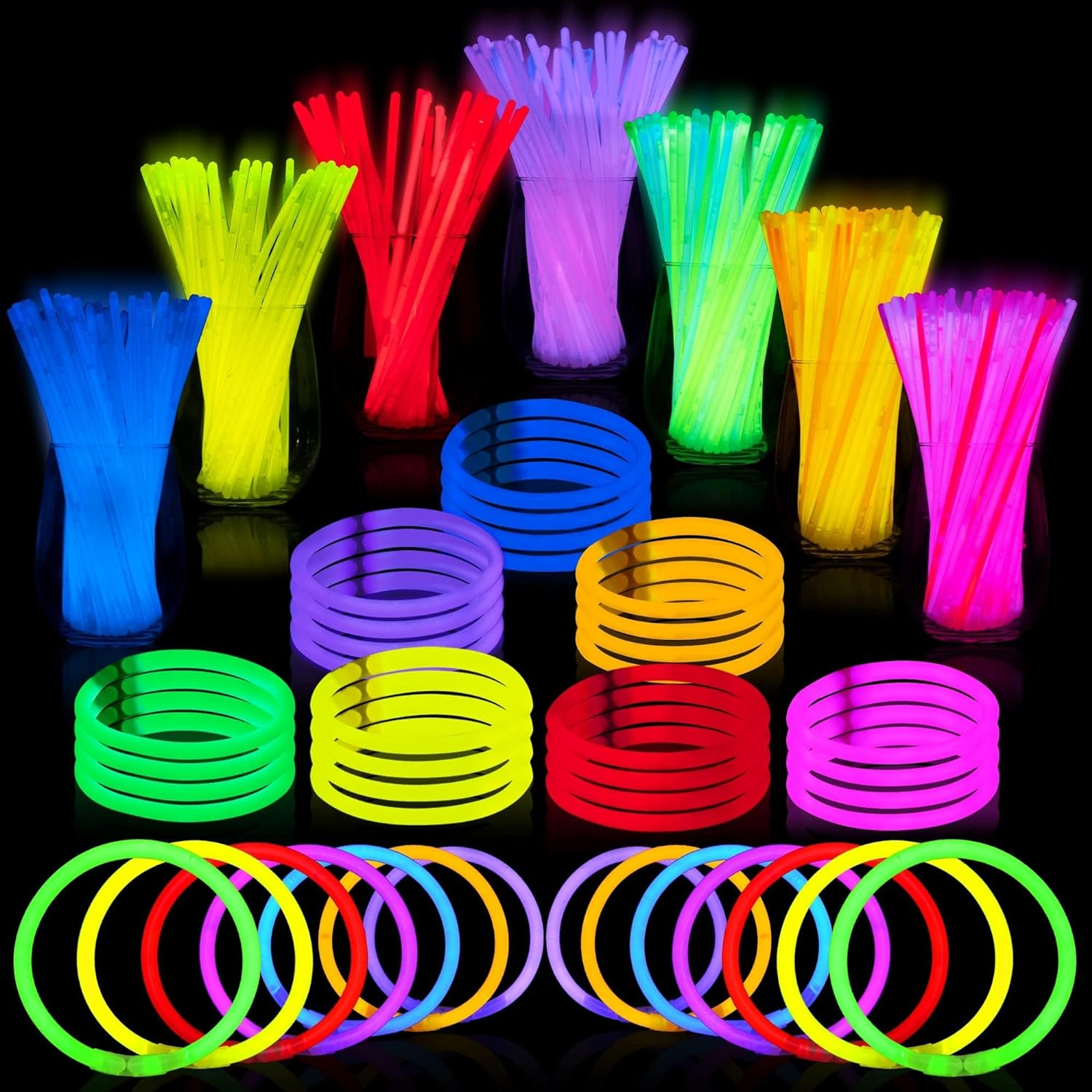 JOYIN 200 Pcs Glow Sticks Bulk 8" Glowsticks, Glow Stick Bracelets Necklaces, Glow in the Dark Party Favors, Easter, Christmas, Halloween Party Supplies Pack