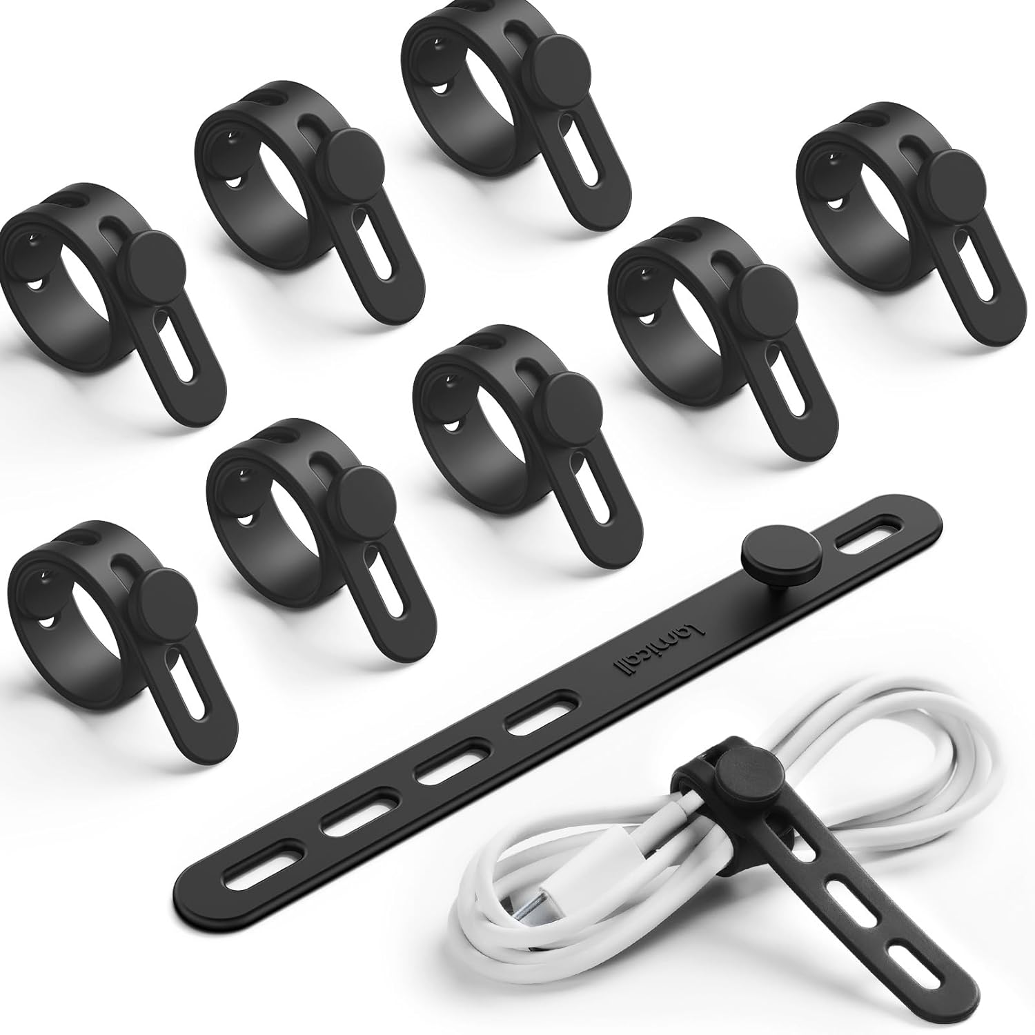 10Pack Silicone Cable Ties Cord Organizer Strap - Lamicall Reusable Washable Wire Wrap Management with Lock Buckle, Elastic Adjustable Charger Cable Wrap Tie, Electrical Cord Organizer for Travel Home image number 4