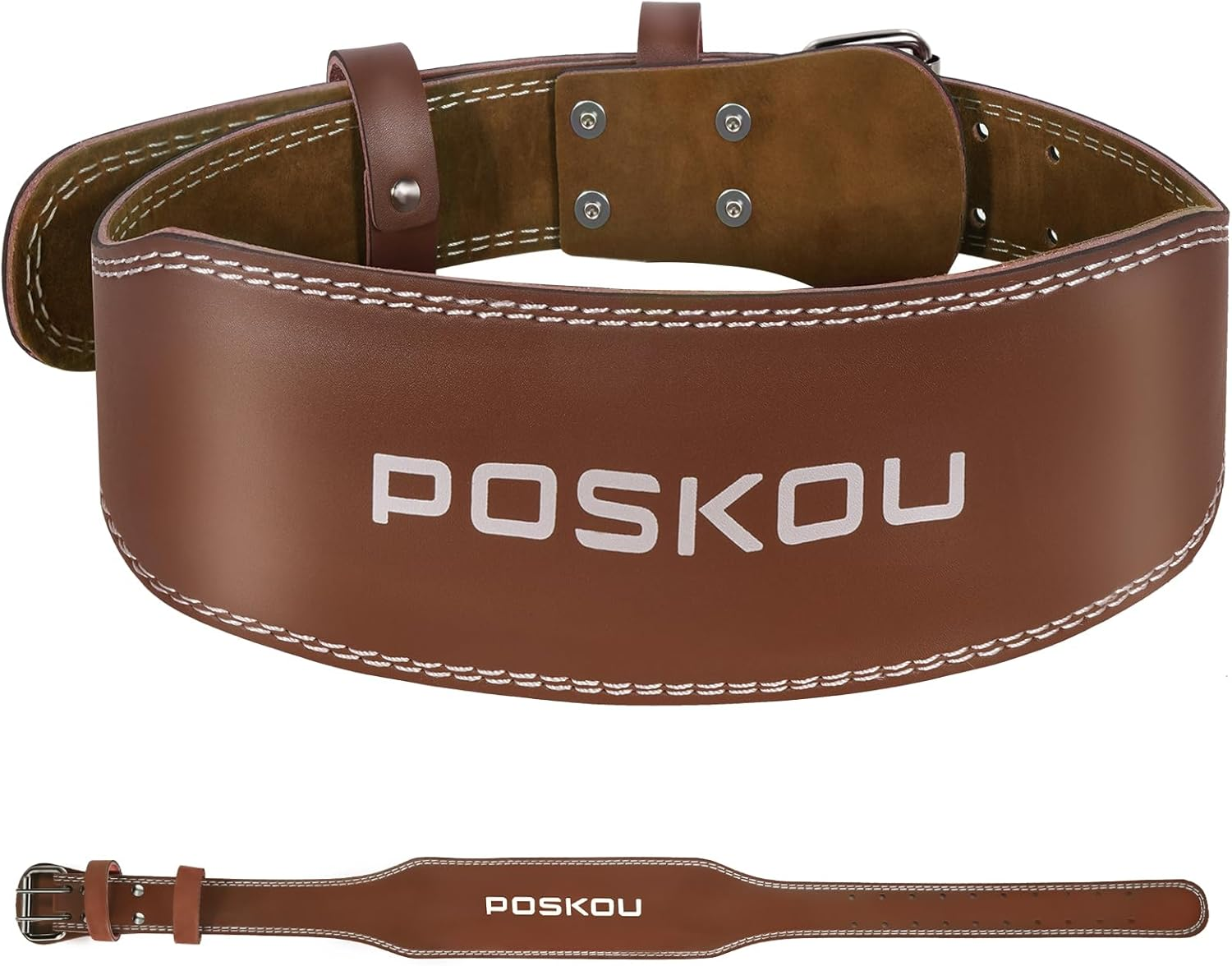 Leather Weight Lifting Belt 4'' Padded Lumbar Back Support Powerlifting Weightlifting Deadlift Squats Fitness Belt Workout Training Exercise Equipment for Home Gym