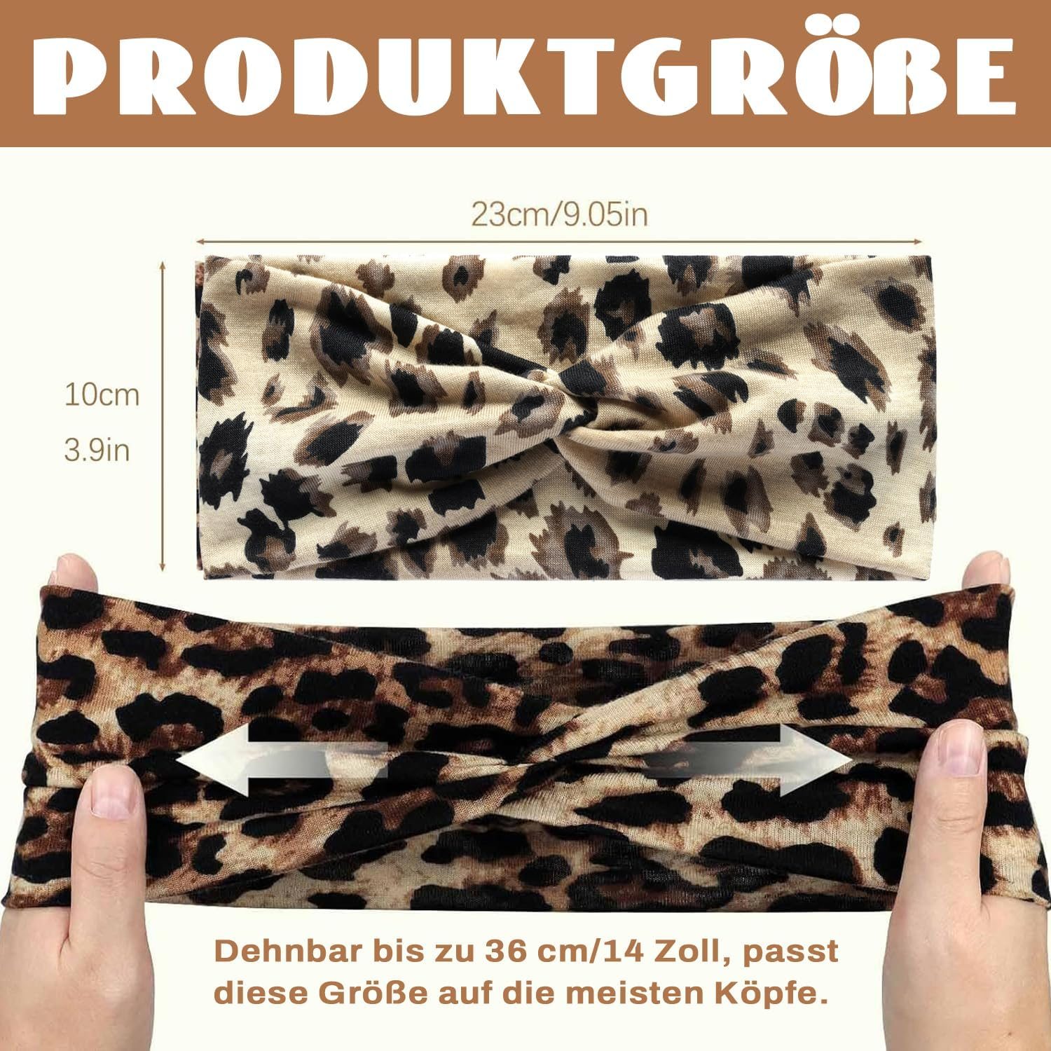 Norhogo Pack of 6 Elastic Headbands, Women'S Headband Elastic Wide Headbands, Headband Knot Sports Headwrap Headband Yoga Hair Accessories for Girls, Leopard Print, Plain image number 6