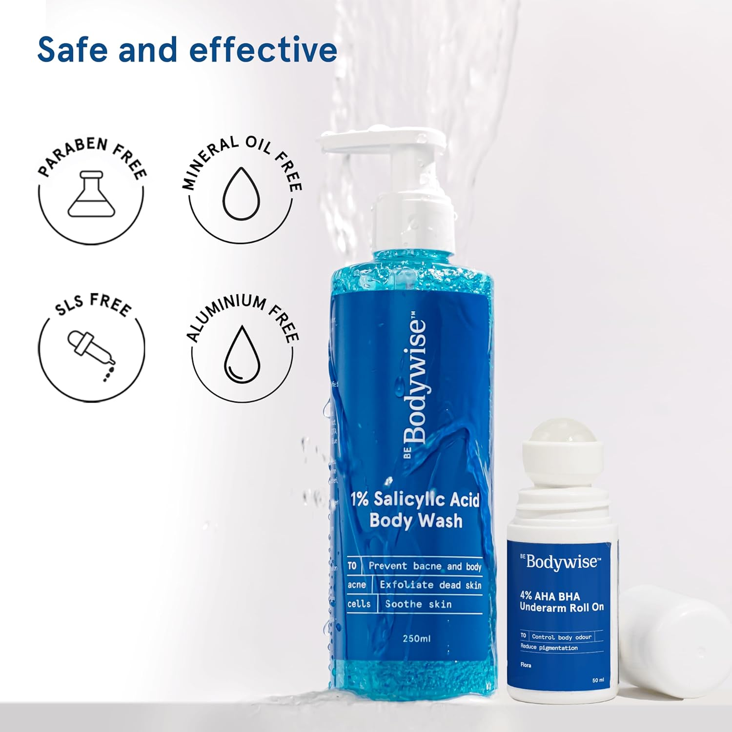 Be Bodywise 1% Salicylic Acid Body Wash (250Ml) & Underarm Roll on (50Ml) | 2% Lactic Acid, 1% Mandelic Acid | Prevents Body Acne, Odour & Pigmentation | Suitable for Sensitive Skin image number 3