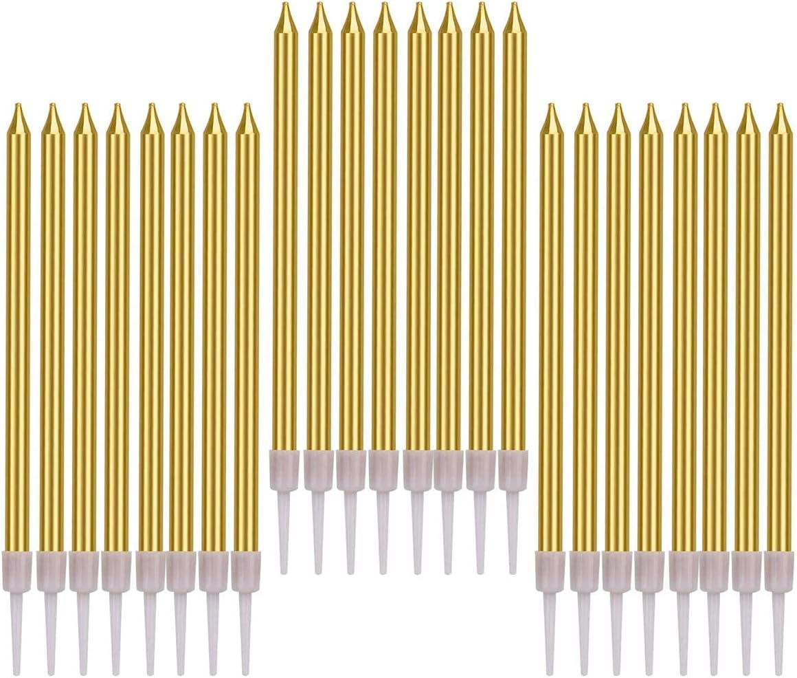 Birthday Cake Candles, 24 Pcs Golden Cake Candles, Long Thin Birthday Candles for Birthday, Party Candles (5.3 X 0.2Inch) image number 1