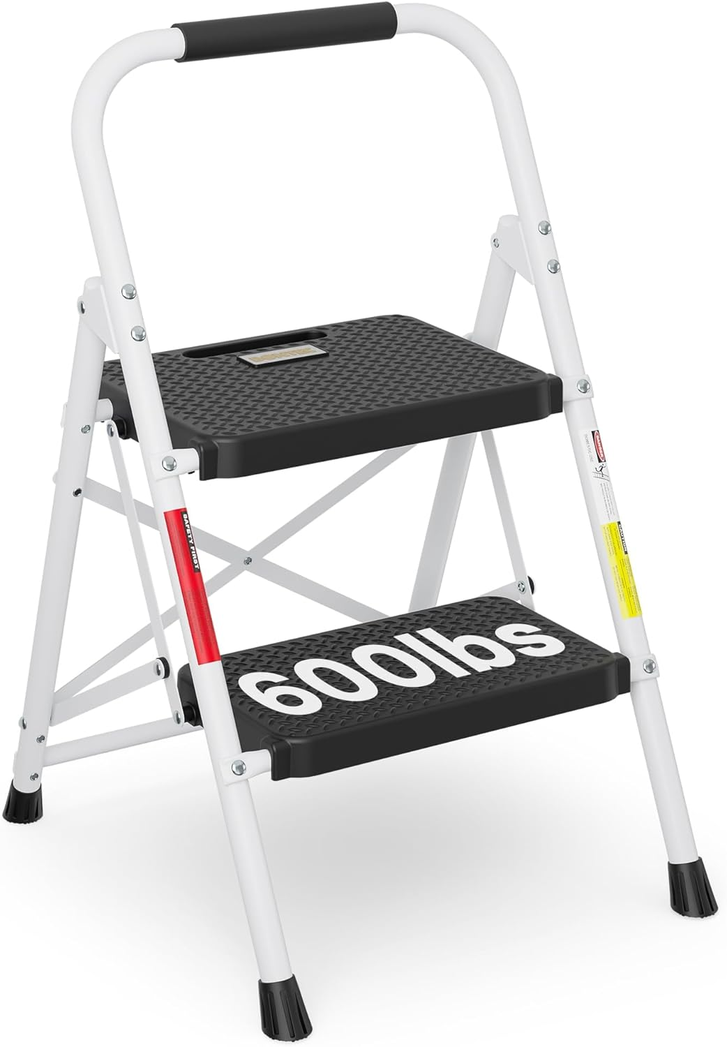 BONTEC 3 Step Ladder, Capacity 272KG with Wide Anti-Slip Pedals, Folding Steel Step Stool, Sponge Handlebar, Lightweight Portable Ladder Suitable for Home, Kitchen, Pantry, Indoor/Outdoor Use, Black