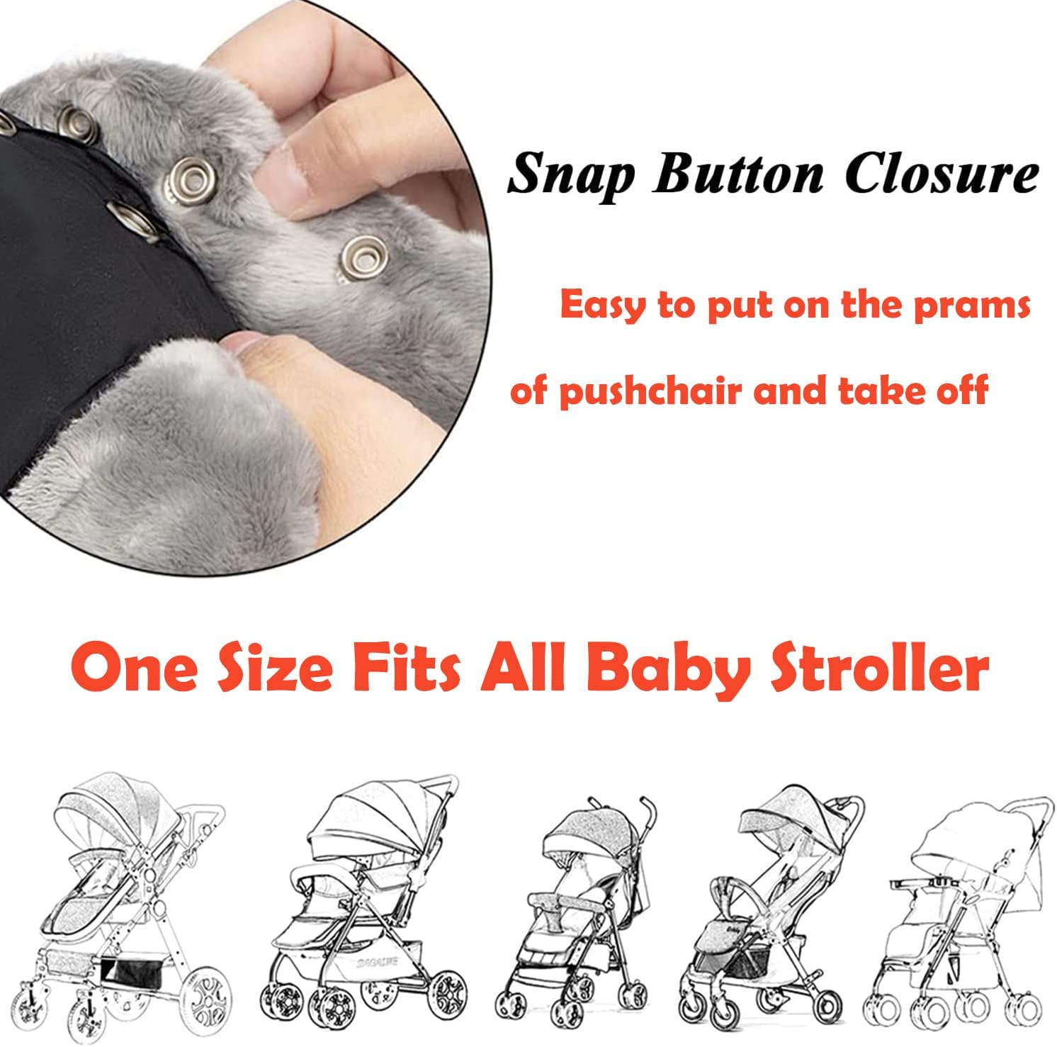 Handmuffs, Stroller Pram Hand Muff Waterproof and Windproof Anti-Freeze Fleece Lined Gloves Universal Hand Warmer for Buggy Pushchair Trailer Bicycle. Black image number 2