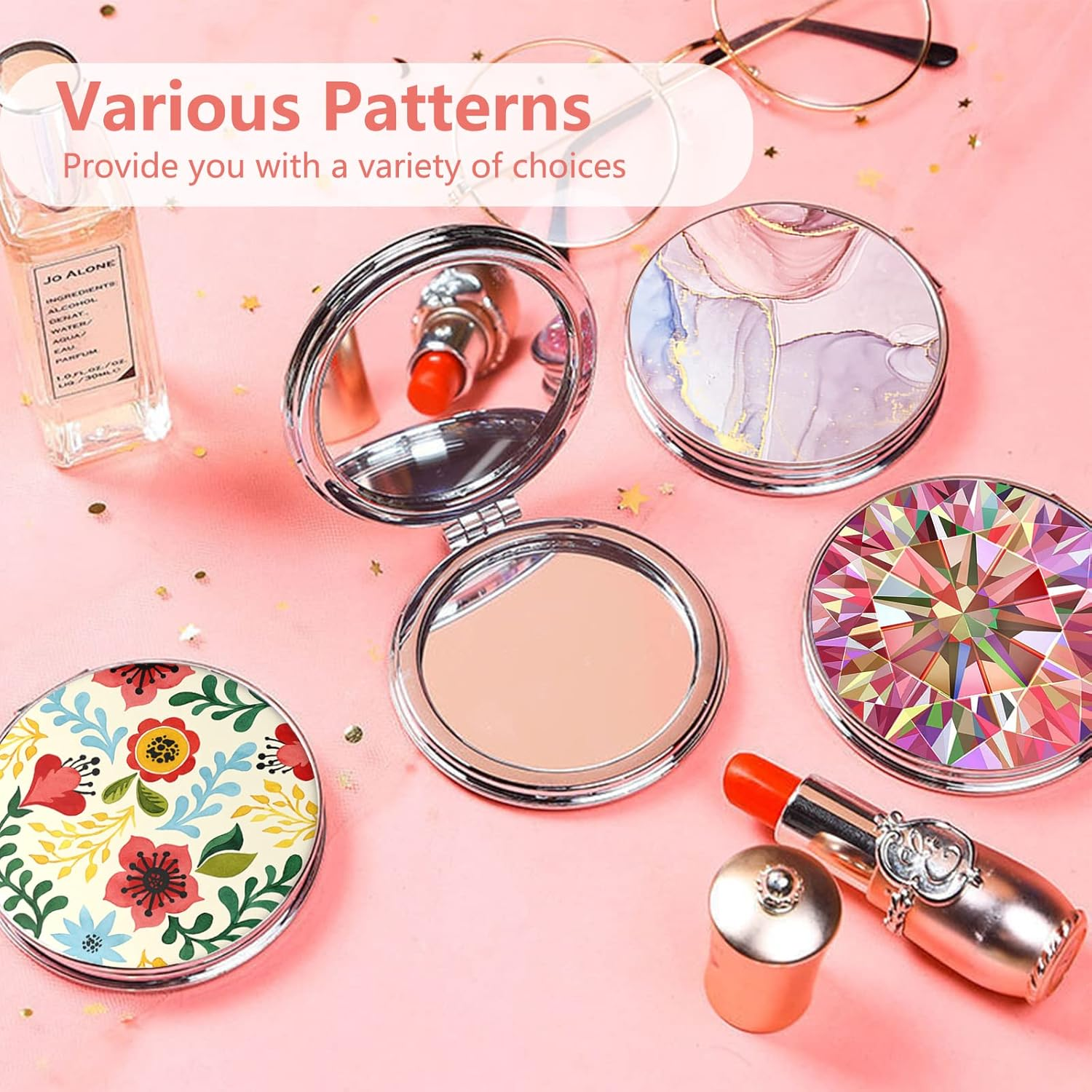 Acedada Pocket Mirror, Compact Mirror, Small Mirror for Purse, Portable Travel Makeup Mirror, Folding Handheld Double-Sided 1X/2X Magnifying Compact Mirror for Women Girls - Black Gilt image number 4