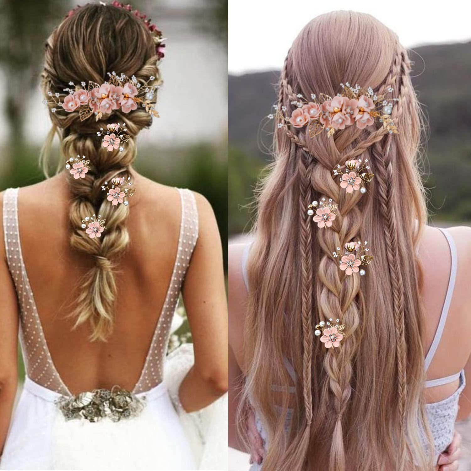 Floral Hair Accessories for Wedding, 5PCS Gold-Toned Crystal Pearl Hair Comb Slides Bridal Hair Pins with 3 Shapes SZTTY image number 4