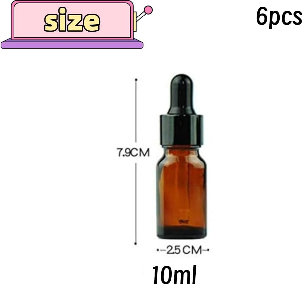 Goxfaca Pack of 6 Amber Glass Bottles Reagent Eye Dropper Drop with Droppers for Essential Oil Aromatherapy Use 10Ml image number 5