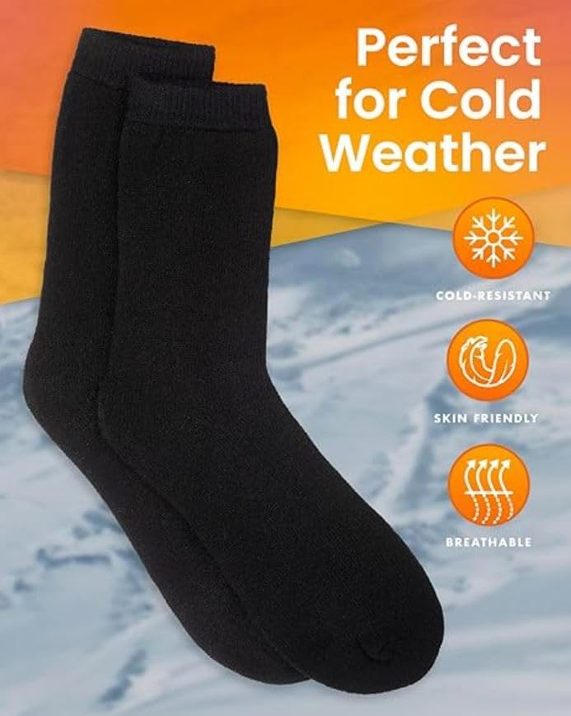 12 Pairs Mens Heavy Duty Winter Hiking Thermal Cotton Crew Work Socks - Black/Navy/Charcoal 6-11 Black/Navy/Charcoal image number 3