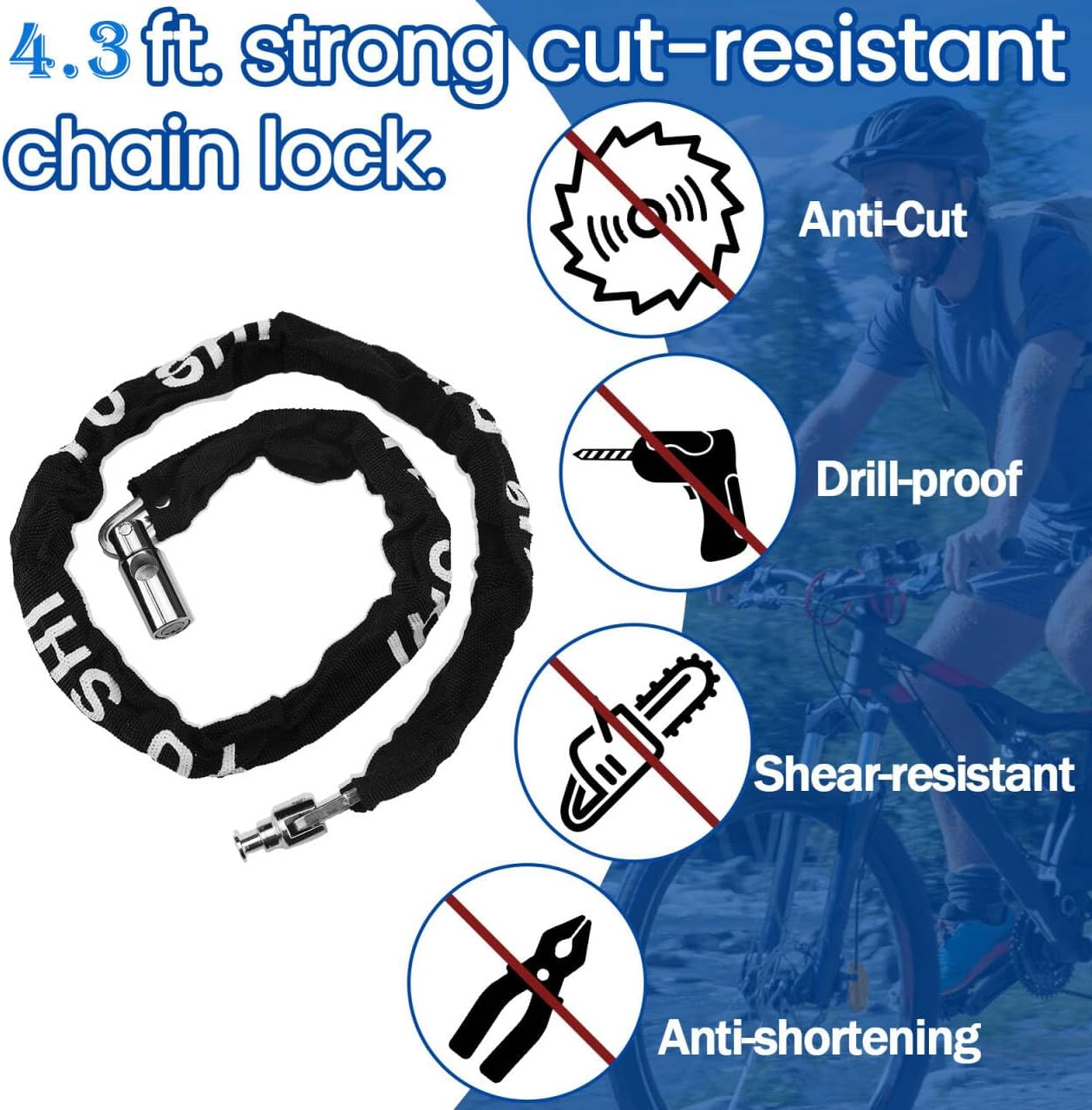 Bike Chain Lock with 2 Keys, 4.26FT Bicycle Locks Heavy Duty anti Theft, Bicycle Chain Locks, Bike Lock Chains for Motorbikes, Trucks, Iron Gates, Trolleys (Black) image number 4