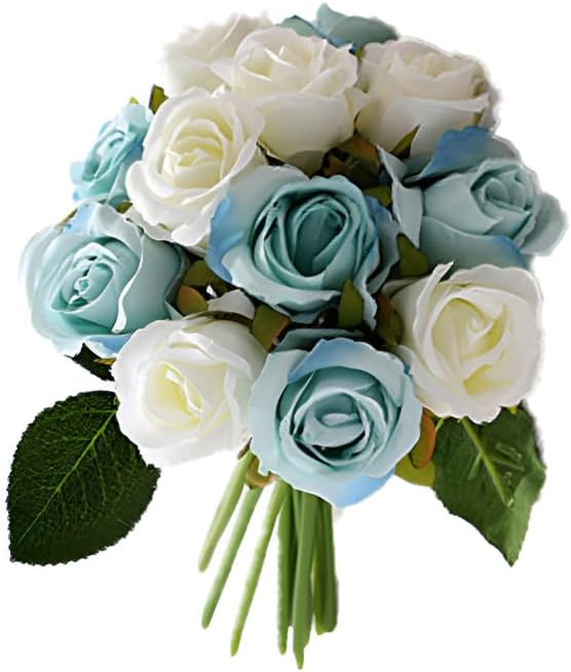 12 Heads Silk Rose Artificial Flowers Fake Bouquet Buch Home Wedding Party Decor, Real-Touch Fabric and Plastic, 25Cm Length - Modena image number 4