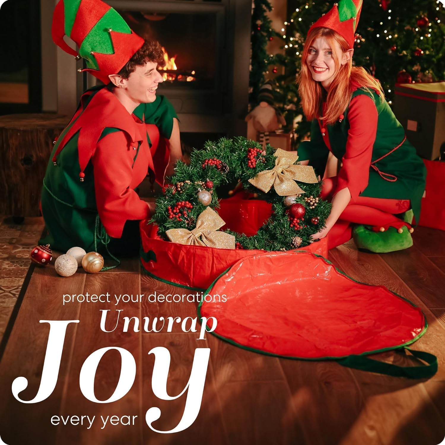 Christmas Storage Bag - Made from Heavy-Duty Tarp Material with Reinforced Zipper and Handles for Easy Wreath Access. Protects Your Holiday Wreath from Dust. (36" X 8") image number 3