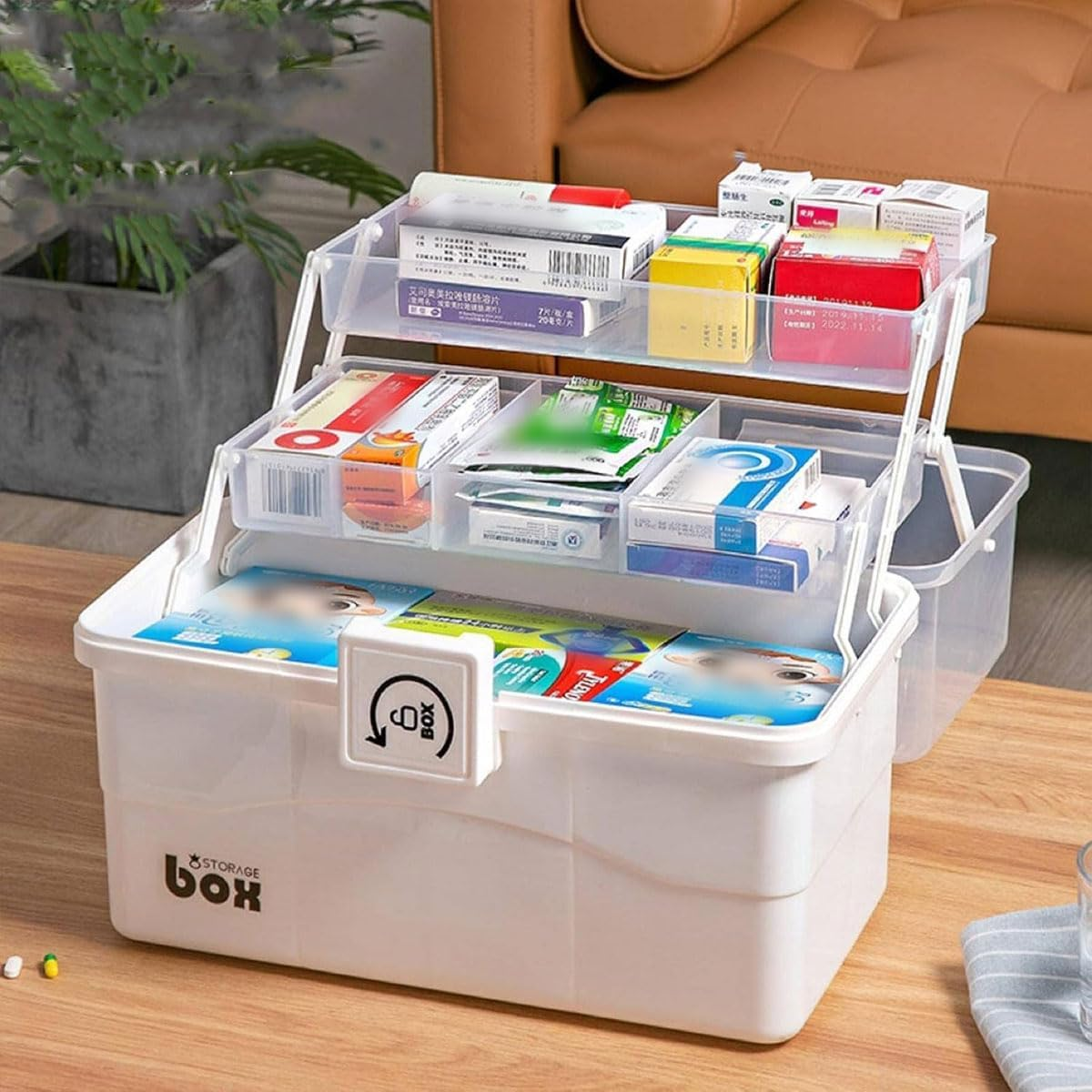 AIMALL Medicine Box, Household First Aid Storage, Large/Extra Large Sizes (11&times;6.4&times;6.1In/12.5&times;7&times;8.2In), Expandable, Transparent Lid, Compact Medication Organizer image number 3