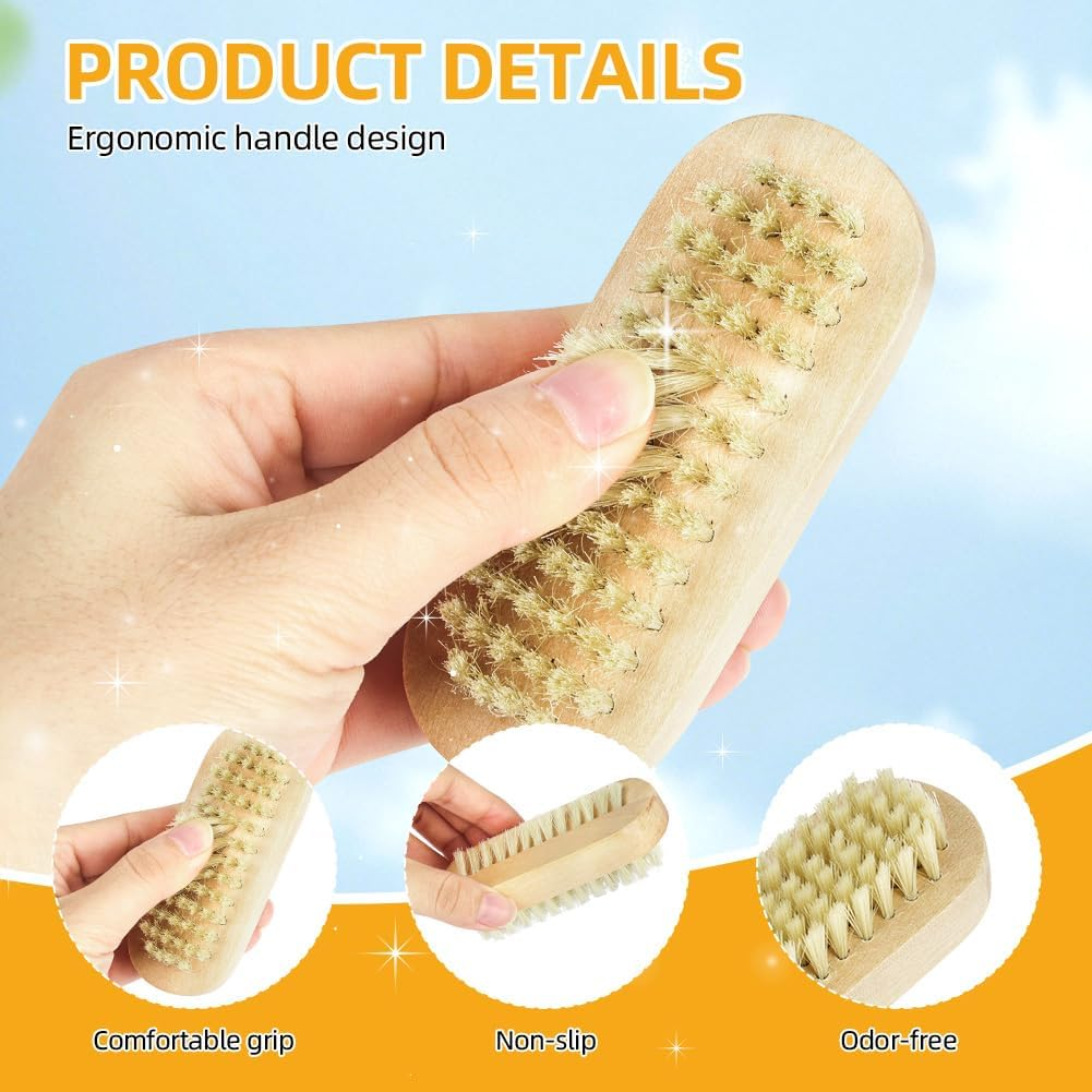 AYBUY 2 Pack Double Sided Wooden Nail Brush, Boar Bristle Nail Cleaning Brush, Nails Scrubber for Manicure and Pedicure Grooming image number 4