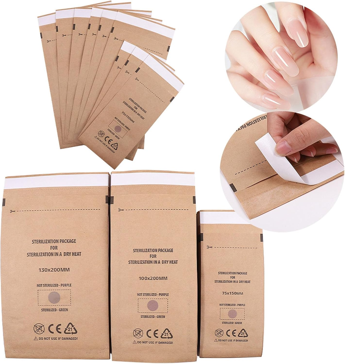 100PCS 2.9X5.9" Self-Sealing Cleaning Pouches,Dry Heat Autoclave Kraft Paper Cleaning Bags for Dentist Tools and Nail Art Supplies (100PCS 2.9X5.9")