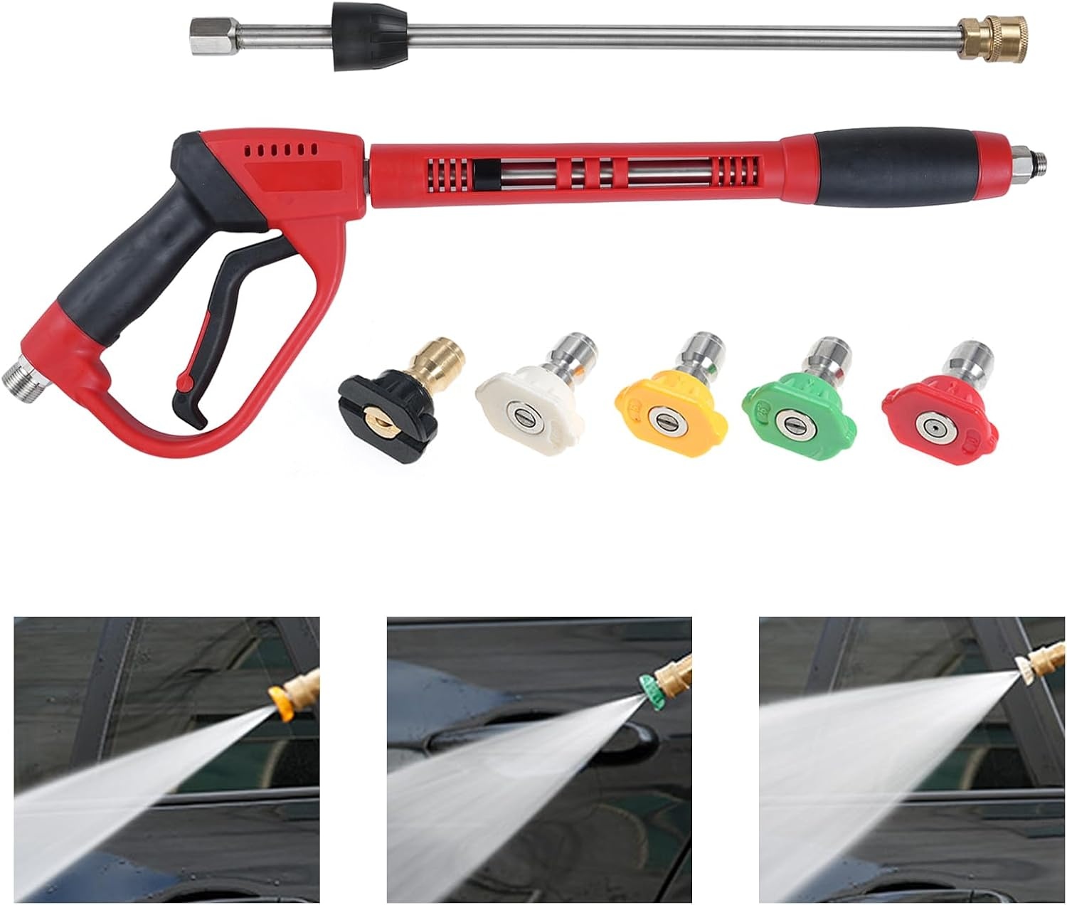 Eacam Pressure Washer Gun with Replacement Wand Extension, 5000PSI Washing Gun with 1/4Inch Quick Connect, M22 Water Hose Connector&5Pcs Color Nozzle Tips image number 6
