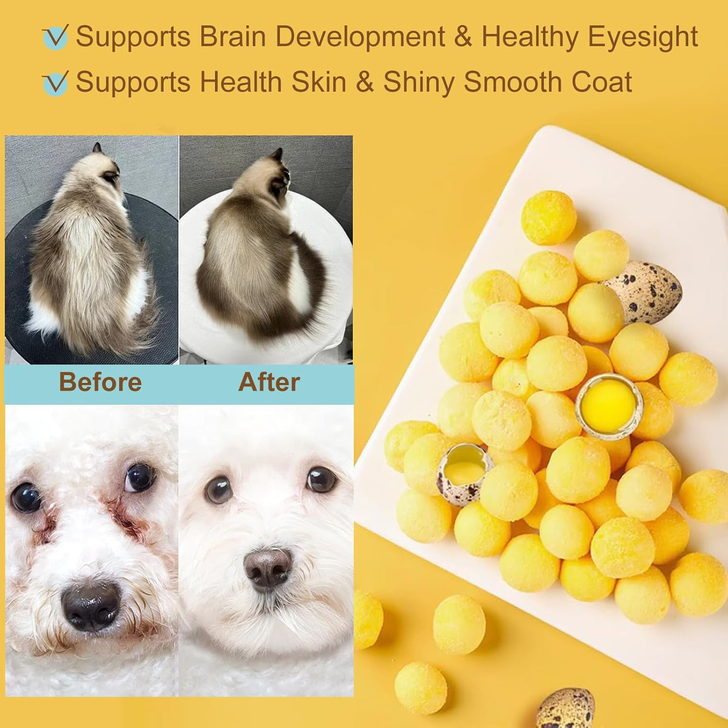 Quail Egg Yolk Freeze-Dried Dog Food Pet Treats Pure Natural, High-Protein Dogs & Cats Crunchy Snacks - Ideal for Dogs & Cats Training Rewards (S, Quail) image number 1