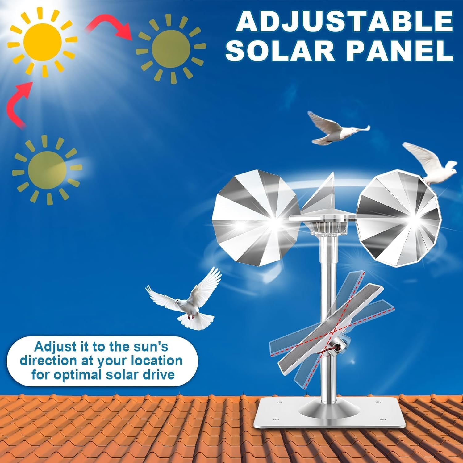 Solar & Wind Powered Bird Repellent Spinner - Reflective Deterrent for Woodpeckers, Pigeons, Sparrows | Eco-Friendly Outdoor Scare Device for Garden, Railing, Roof