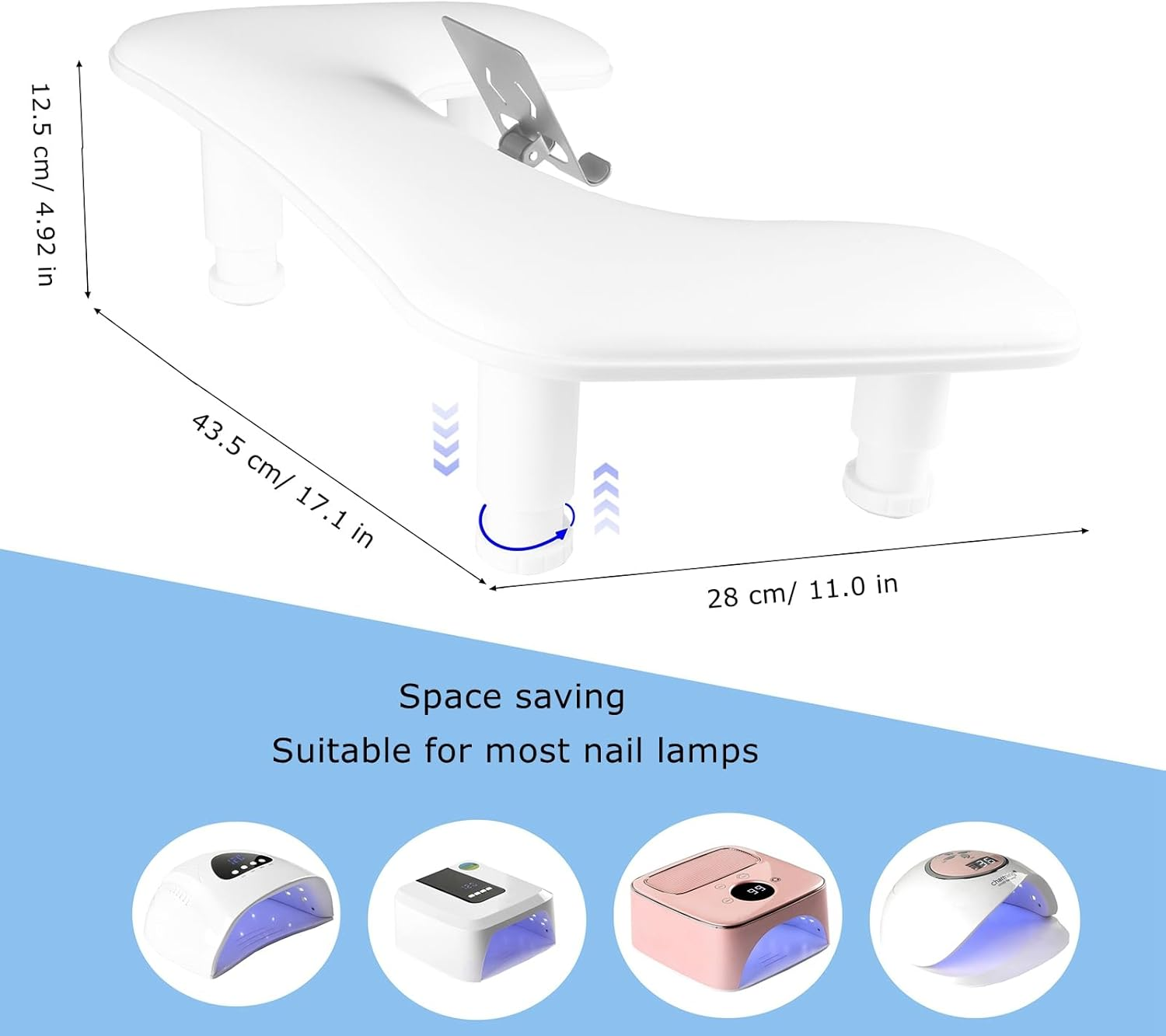 Manicure Arm Rest with Rotating Phone Holder for Nails Tech, U - Shaped Adjustable Nail Hand Rest Stand PU Leather (White) - White image number 6