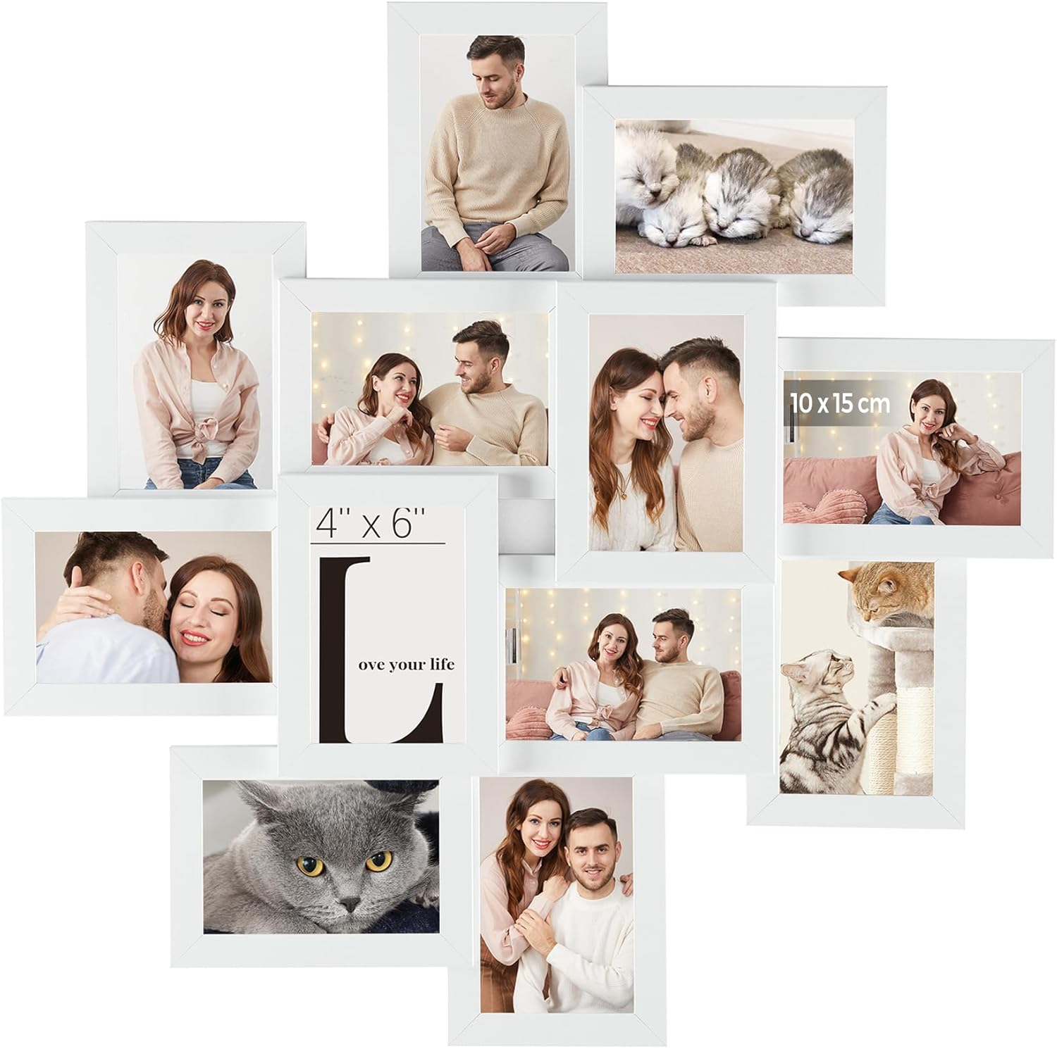 SONGMICS Picture Frame Collage for 12 Photos in 4X6, Picture Frames, Photo Frame Set, Glass, Assembly Required, Wall-Mounted, Family Photos, MDF, Rustic Brown RPF022X01