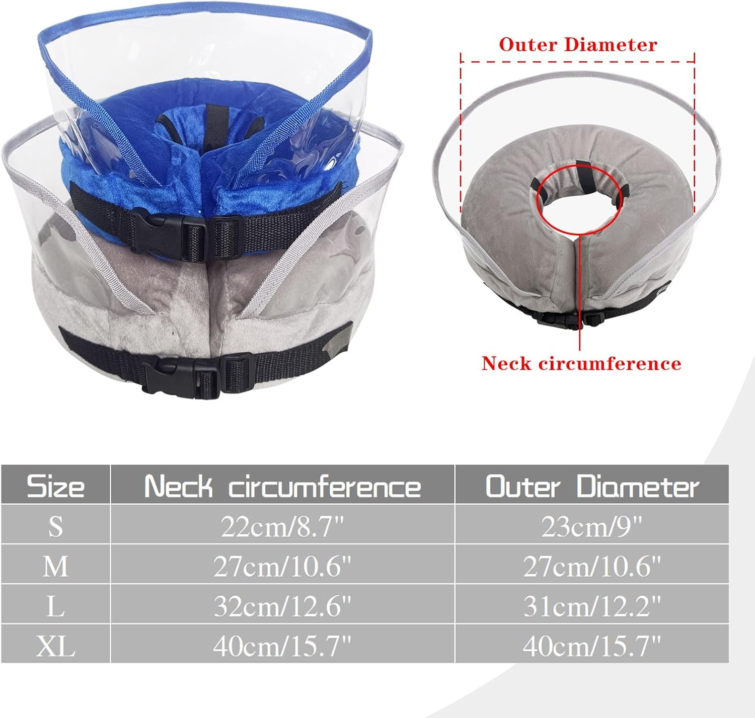 Winmany Inflatable Collar for Dogs Cats Protective Cone Recovery Neck Collar after Surgery Neutering Adjustable Pet Donut Collar with Baffle Prevent from Biting and Scratching (M, Blue)