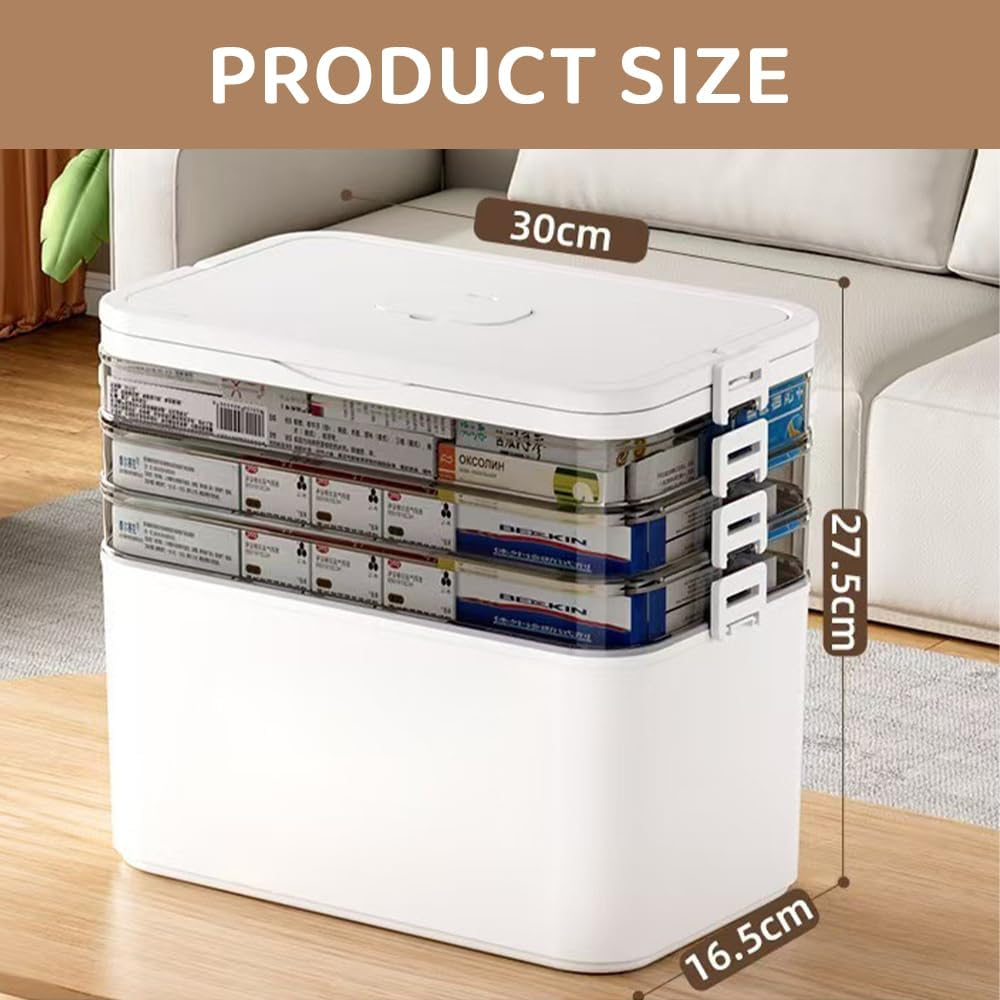 4-Tier Portable Medicine Storage Box &ndash; Large First Aid Organizer with Handle & Adjustable Compartments &ndash; Stackable Medical Supply Case for Home, Travel & Emergency (White, 16.5 &times; 27.5 &times; 30 CM) image number 2