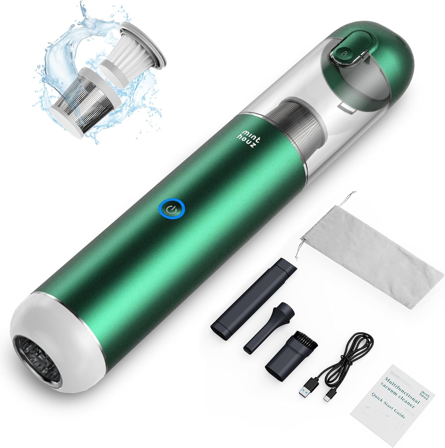 Minthouz 17000Pa Handheld Vacuum - 120W Rechargeable Cordless Car Vacuum Cleaner with LED/SOS Light for Car Home Keyboard