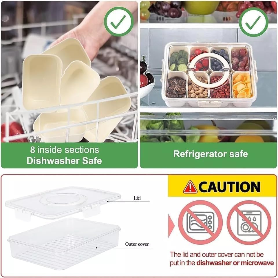 2 Pack Divided Serving Tray with Lid and Handle, Food Storage Box with 12 Plastic Compartment Platters, Portable Snack Platters Clear Organize, Candy Fruits Veggie Snacks Party Entertaining Picnic image number 4
