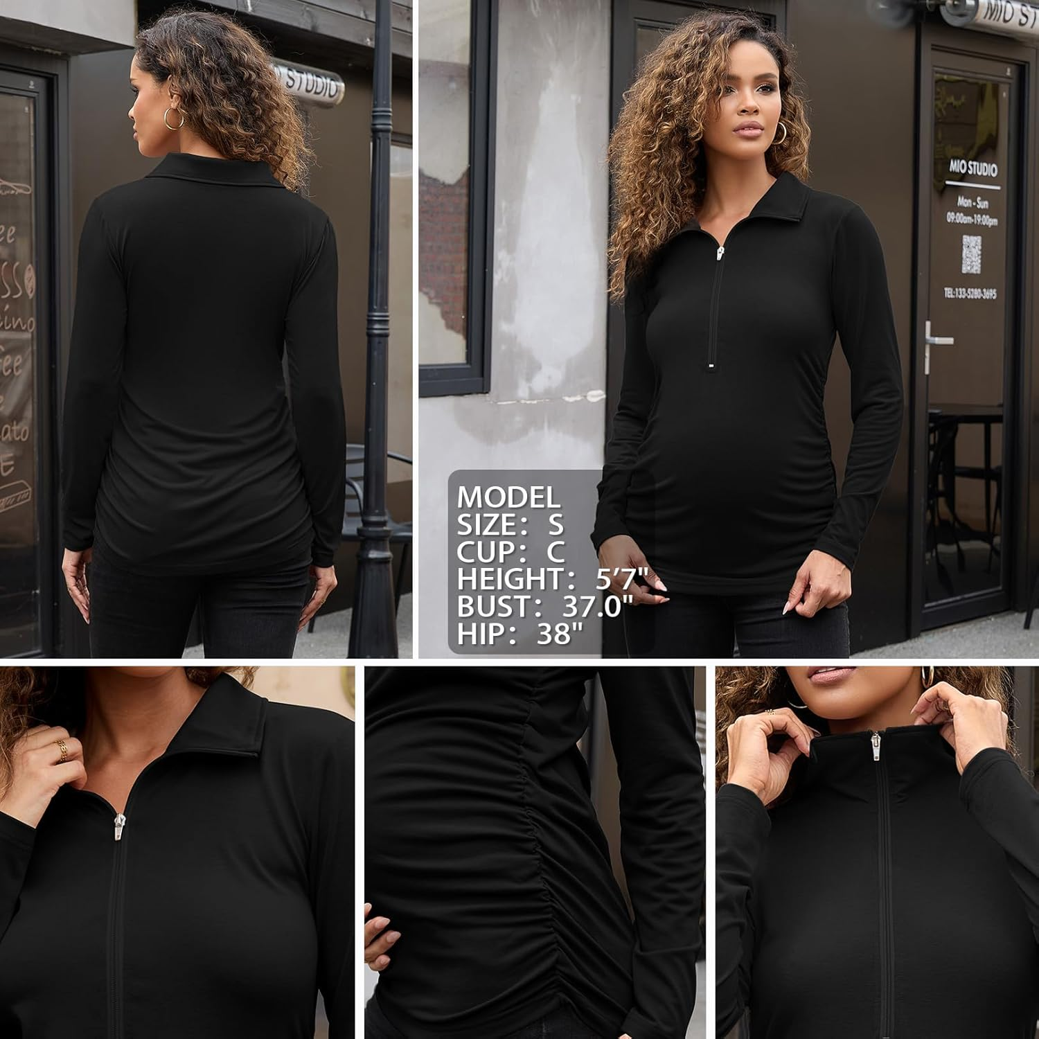 Women'S Maternity Shirt Long Sleeve Half Zip Pullover Lapel Sweatshirts Comfy Pregnancy Tee Tops image number 4