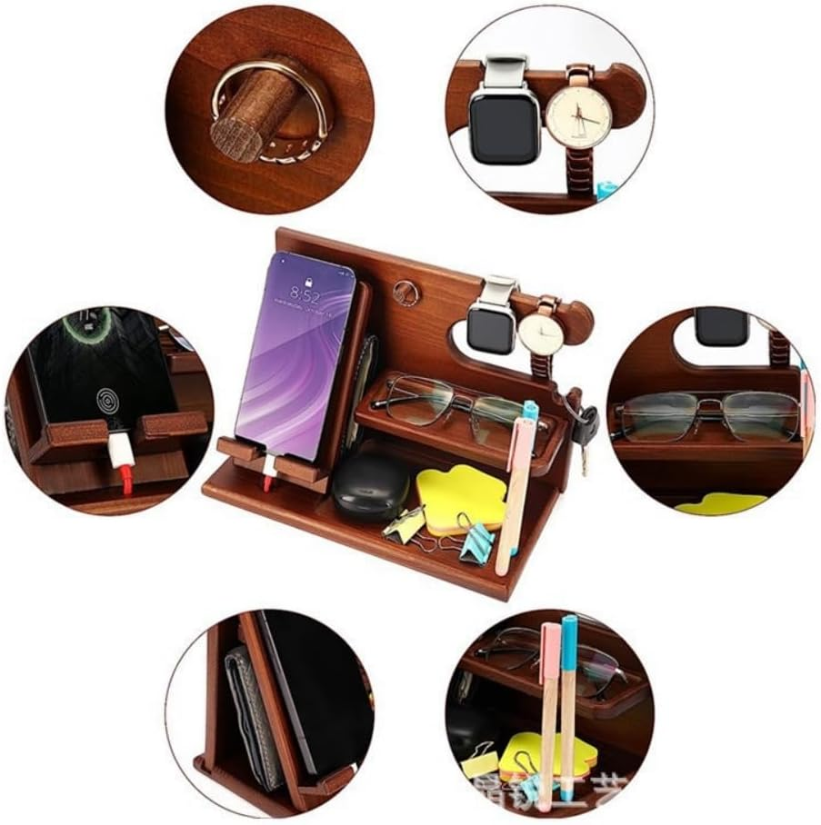 Yizunnu Wood Phone Docking Station for Men - Wooden Nightstand Organizer Birthday Gifts for Men or Dad for Men Graduation Anniversary Idea Birthday Gifts image number 6