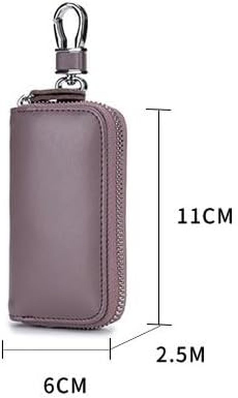 Leather Key Holder Bag with 2 Card Slot & 6 Hooks & 1 Access Card,Key Case Car Key Holder Wallet for Men Women (Pink, One Size) image number 2